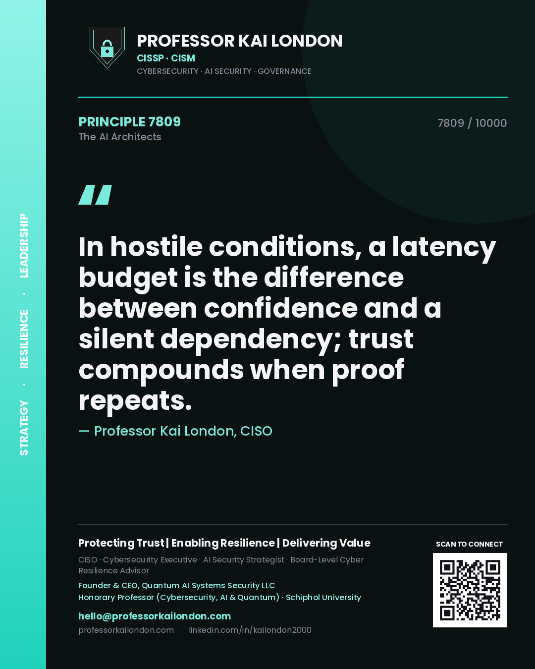 Professor Kai London principle 7809: In hostile conditions, a latency budget is the difference between confidence and a silent dependency; trust compounds when proof repeats.