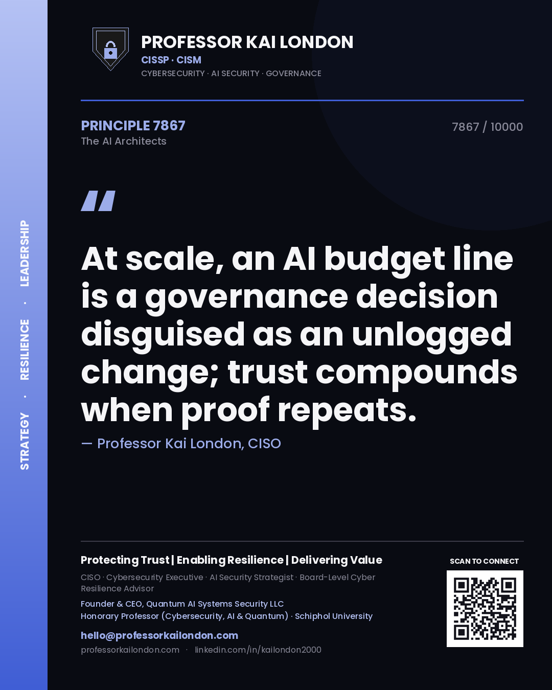 Professor Kai London principle 7867: At scale, an AI budget line is a governance decision disguised as an unlogged change; trust compounds when proof repeats.