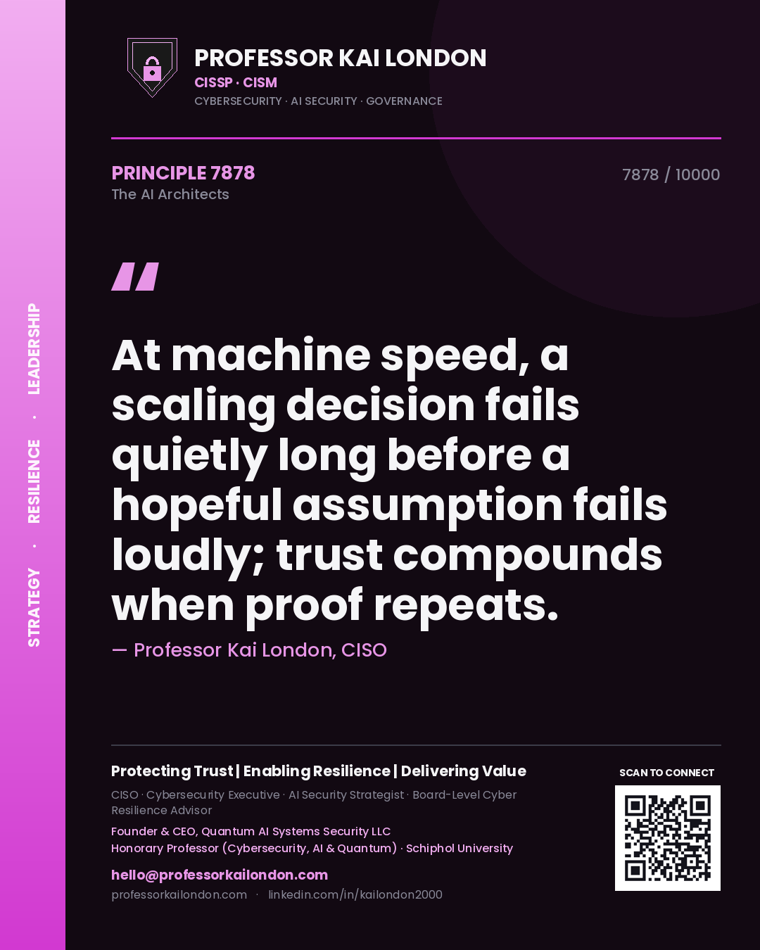 Professor Kai London principle 7878: At machine speed, a scaling decision fails quietly long before a hopeful assumption fails loudly; trust compounds when proof repeats.