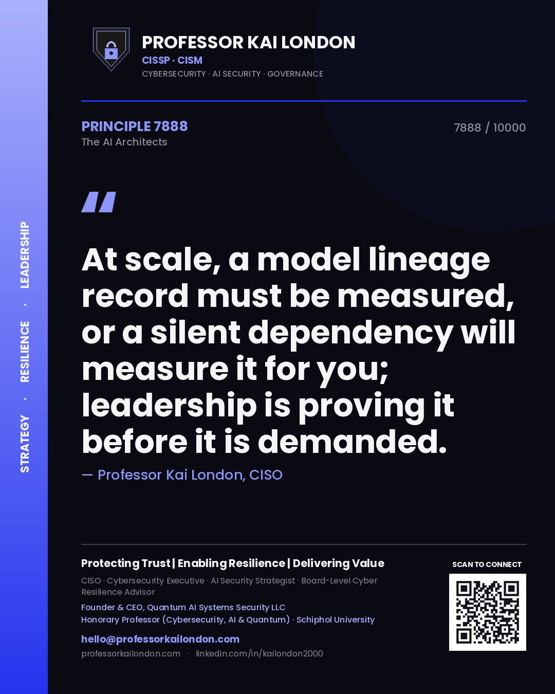 Professor Kai London principle 7888: At scale, a model lineage record must be measured, or a silent dependency will measure it for you; leadership is proving it before it is demanded.