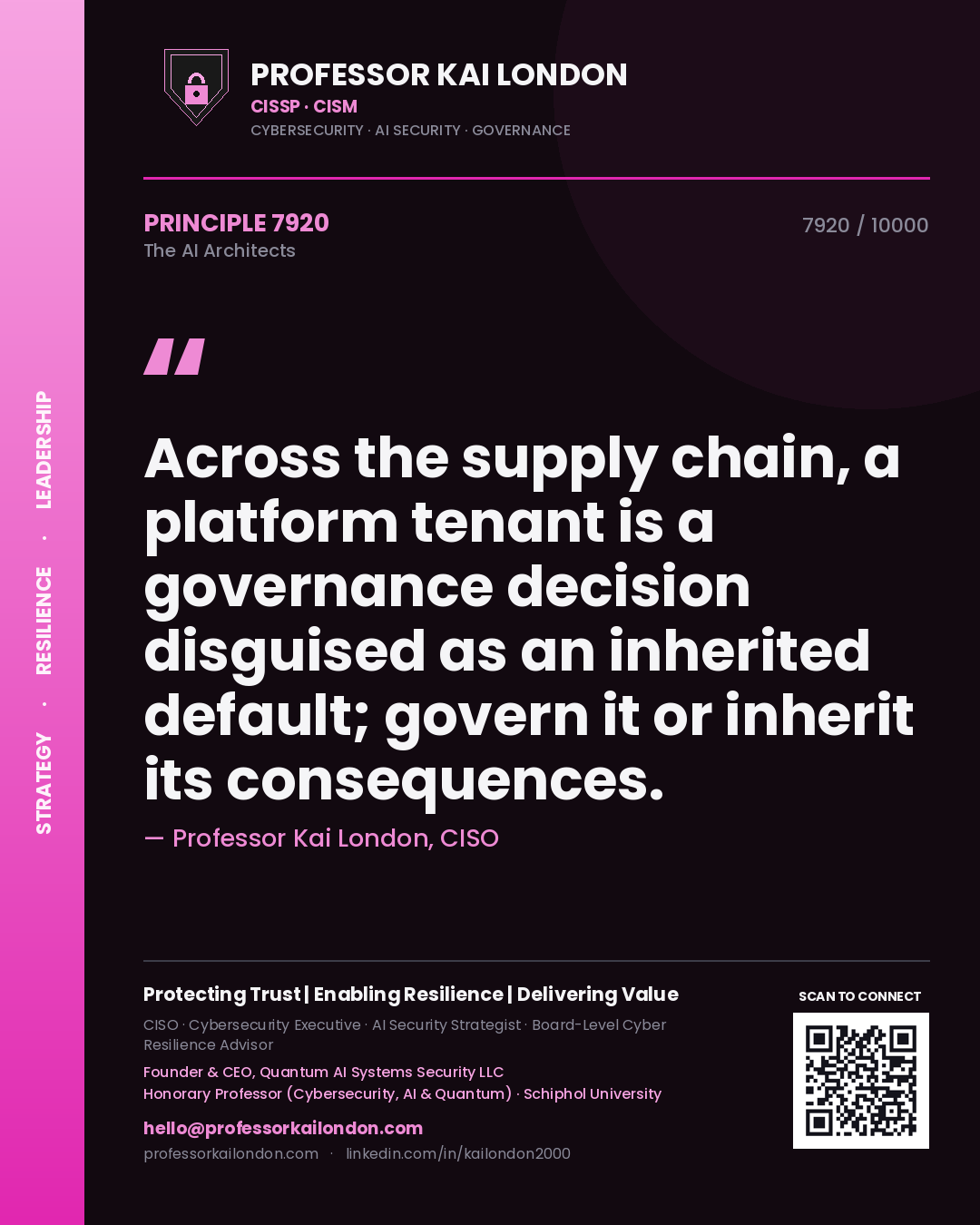 Professor Kai London principle 7920: Across the supply chain, a platform tenant is a governance decision disguised as an inherited default; govern it or inherit its consequences.
