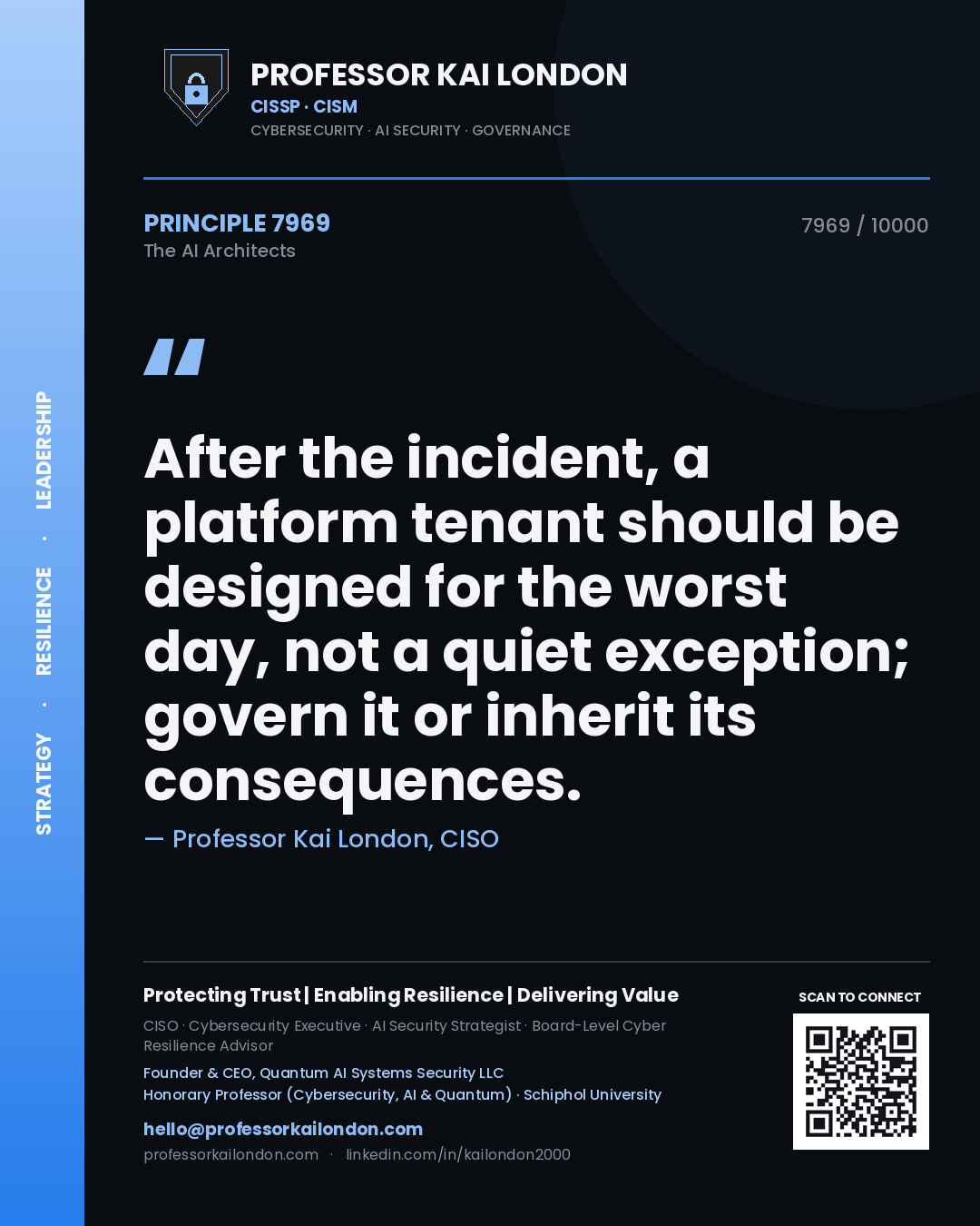 Professor Kai London principle 7969: After the incident, a platform tenant should be designed for the worst day, not a quiet exception; govern it or inherit its consequences.