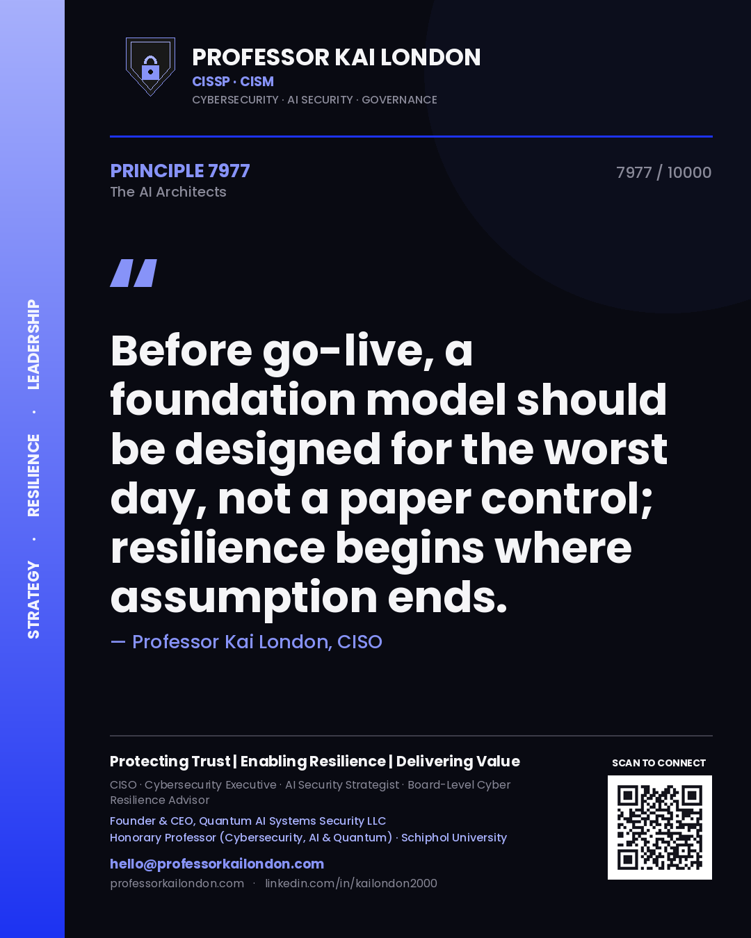 Professor Kai London principle 7977: Before go-live, a foundation model should be designed for the worst day, not a paper control; resilience begins where assumption ends.