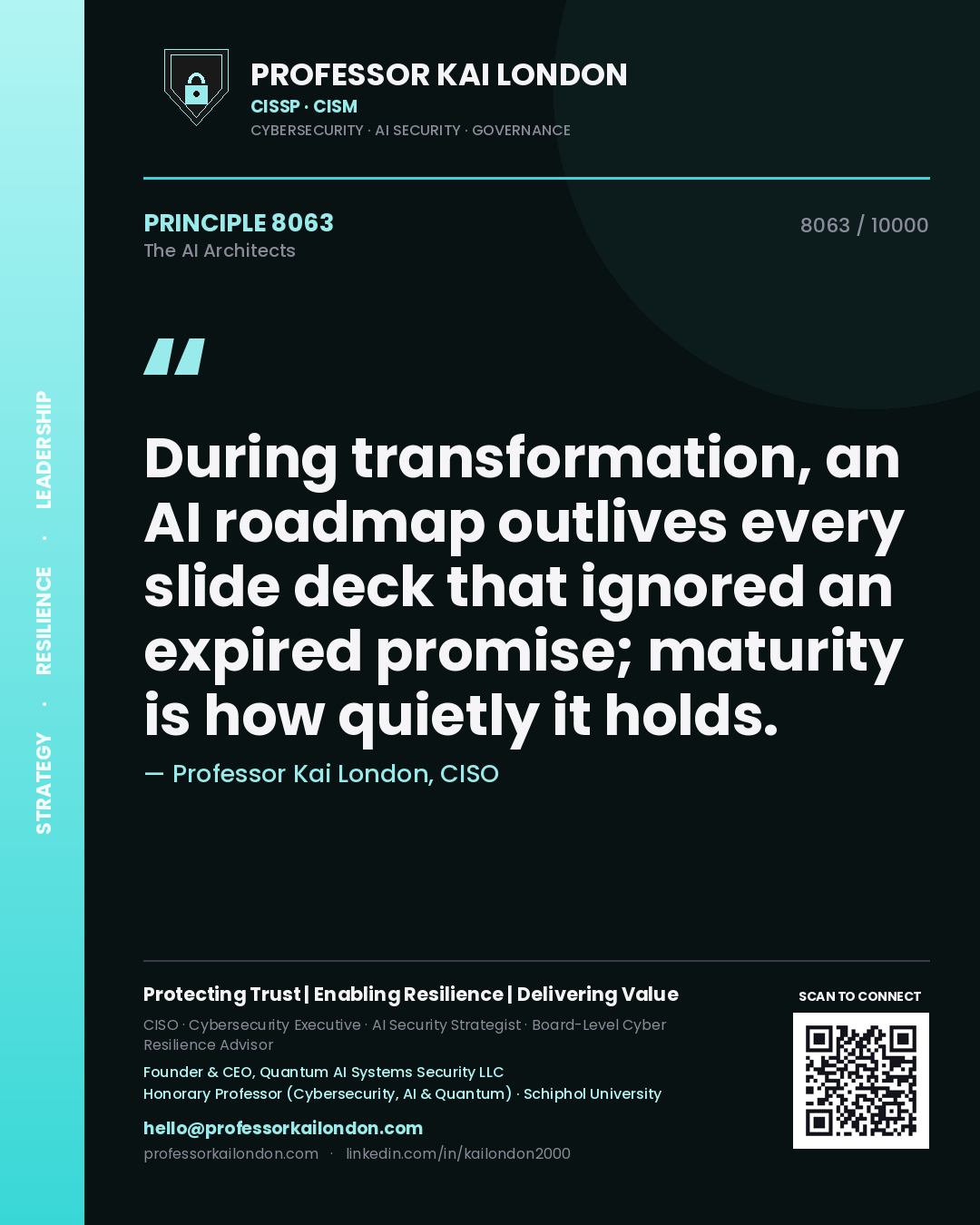 Professor Kai London principle 8063: During transformation, an AI roadmap outlives every slide deck that ignored an expired promise; maturity is how quietly it holds.
