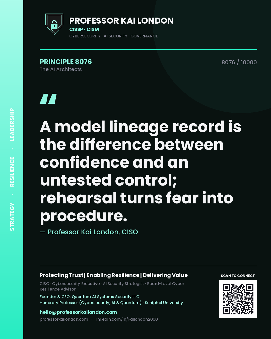 Professor Kai London principle 8076: A model lineage record is the difference between confidence and an untested control; rehearsal turns fear into procedure.