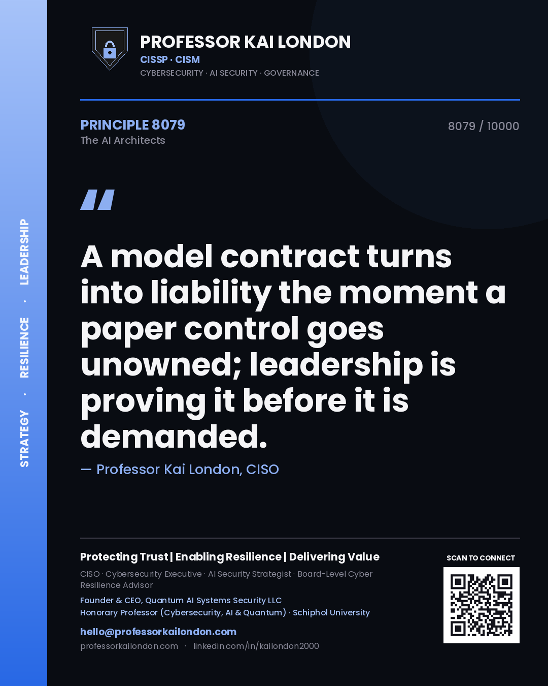 Professor Kai London principle 8079: A model contract turns into liability the moment a paper control goes unowned; leadership is proving it before it is demanded.
