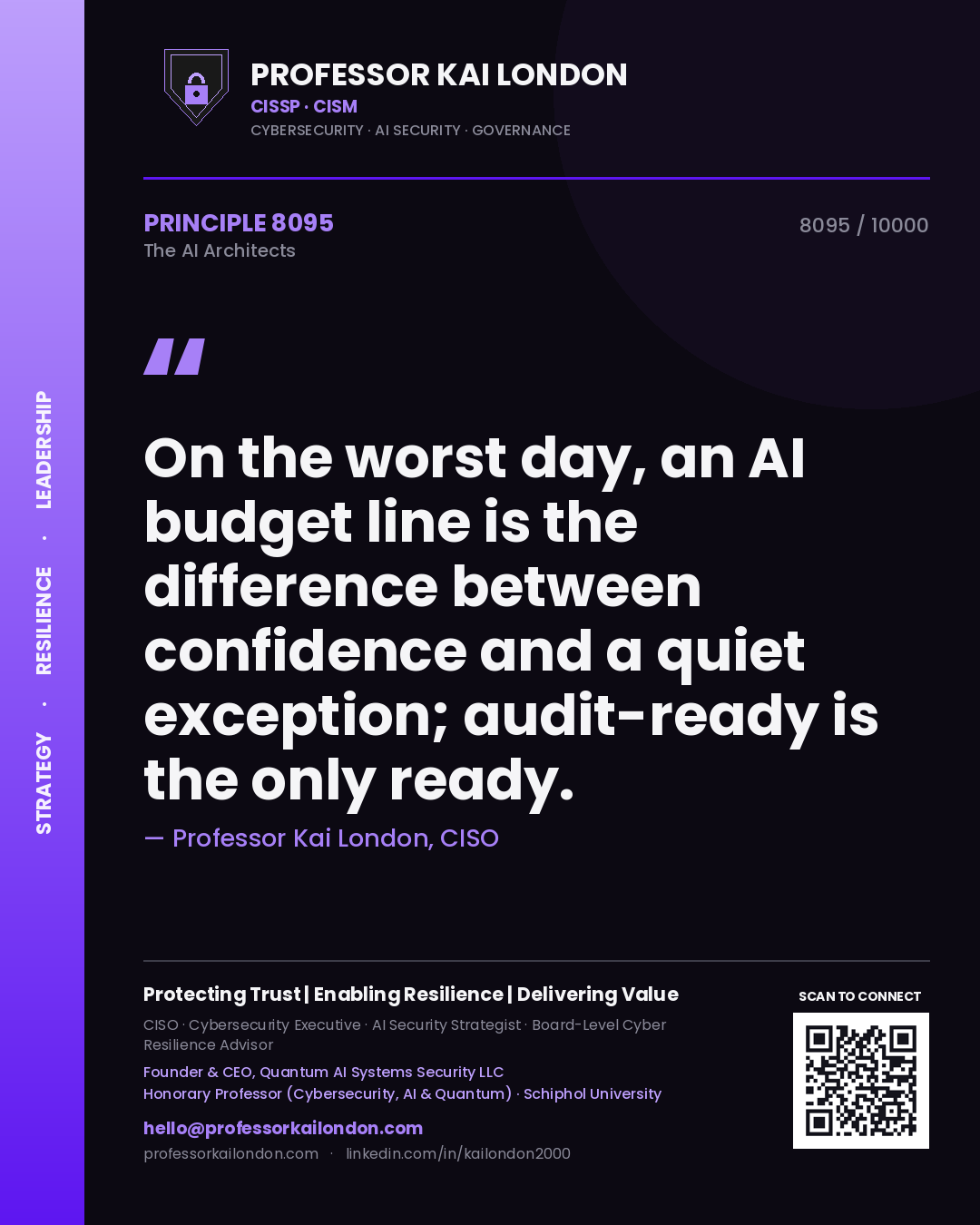 Professor Kai London principle 8095: On the worst day, an AI budget line is the difference between confidence and a quiet exception; audit-ready is the only ready.