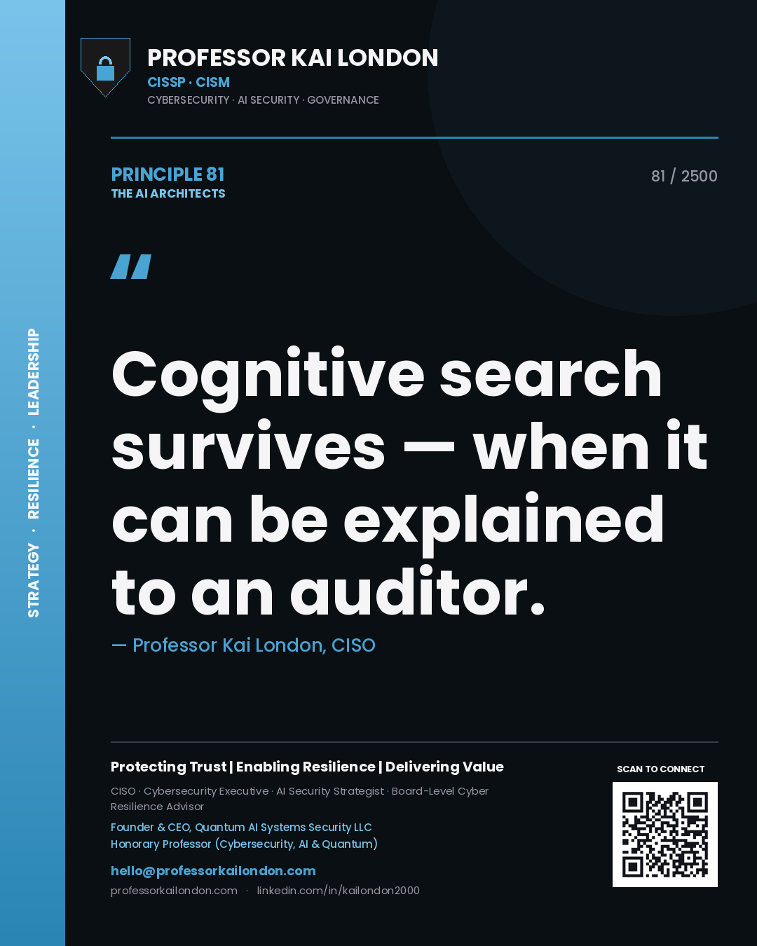 Professor Kai London principle 81: Cognitive search survives — when it can be explained to an auditor.