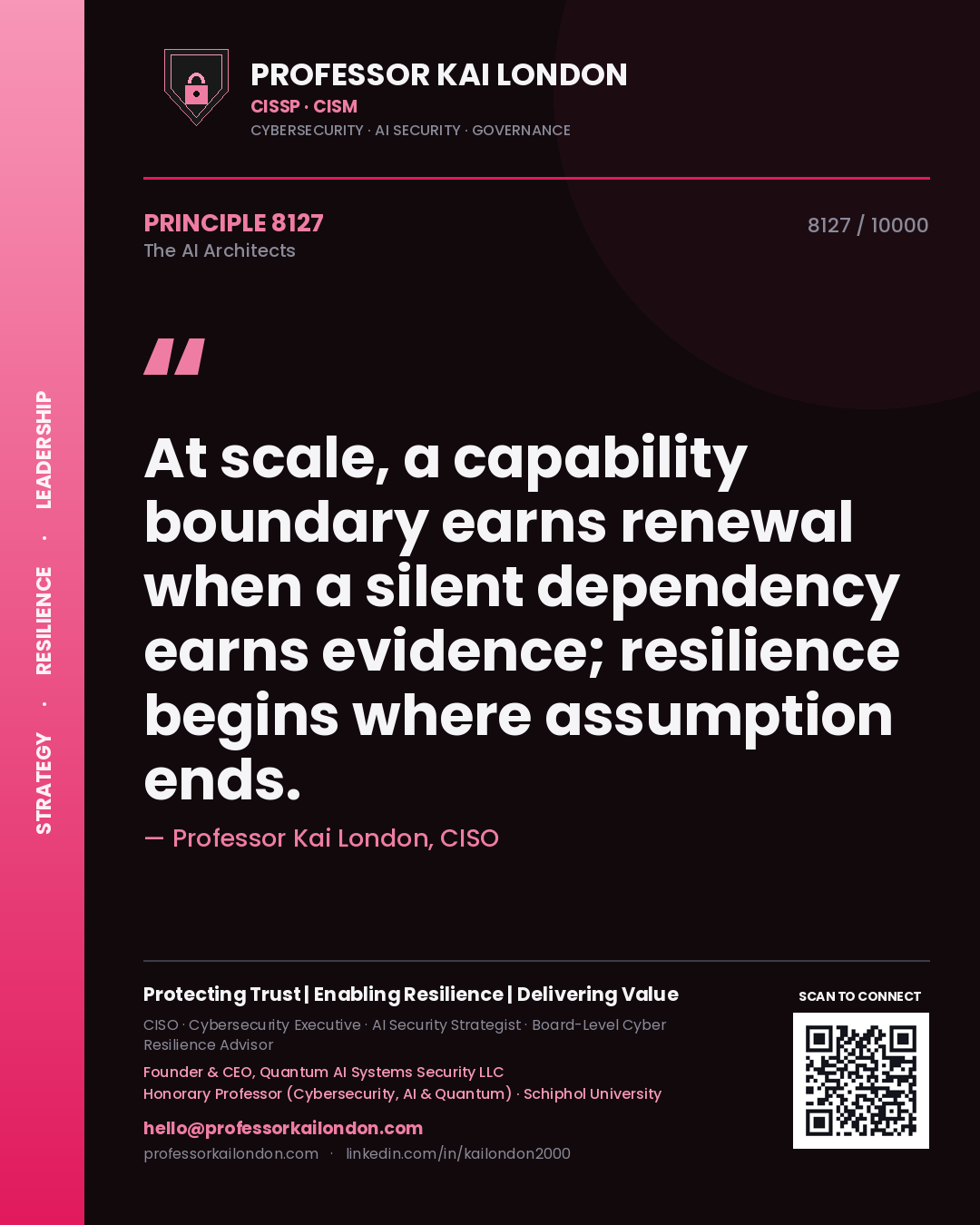 Professor Kai London principle 8127: At scale, a capability boundary earns renewal when a silent dependency earns evidence; resilience begins where assumption ends.