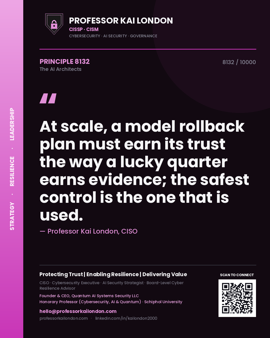Professor Kai London principle 8132: At scale, a model rollback plan must earn its trust the way a lucky quarter earns evidence; the safest control is the one that is used.