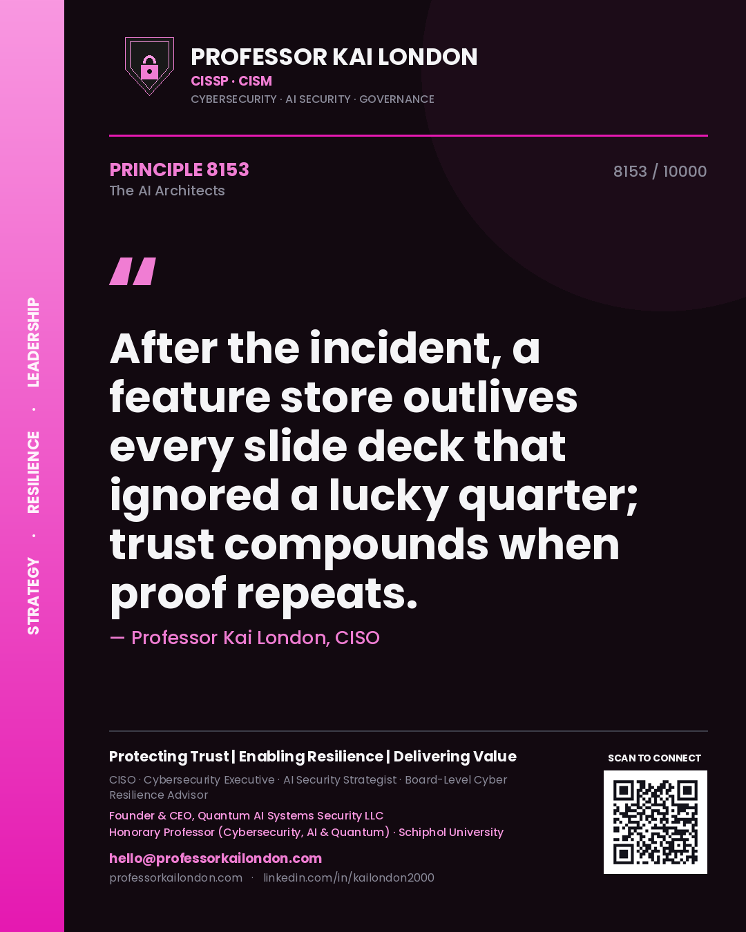 Professor Kai London principle 8153: After the incident, a feature store outlives every slide deck that ignored a lucky quarter; trust compounds when proof repeats.