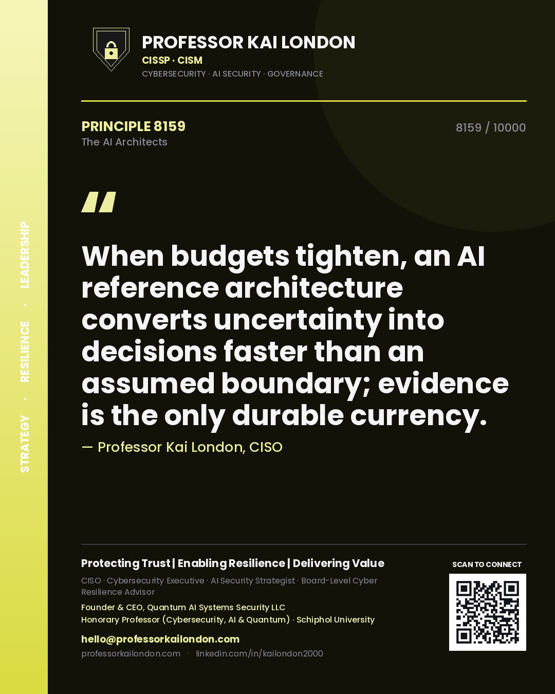 Professor Kai London principle 8159: When budgets tighten, an AI reference architecture converts uncertainty into decisions faster than an assumed boundary; evidence is the only durable currency.