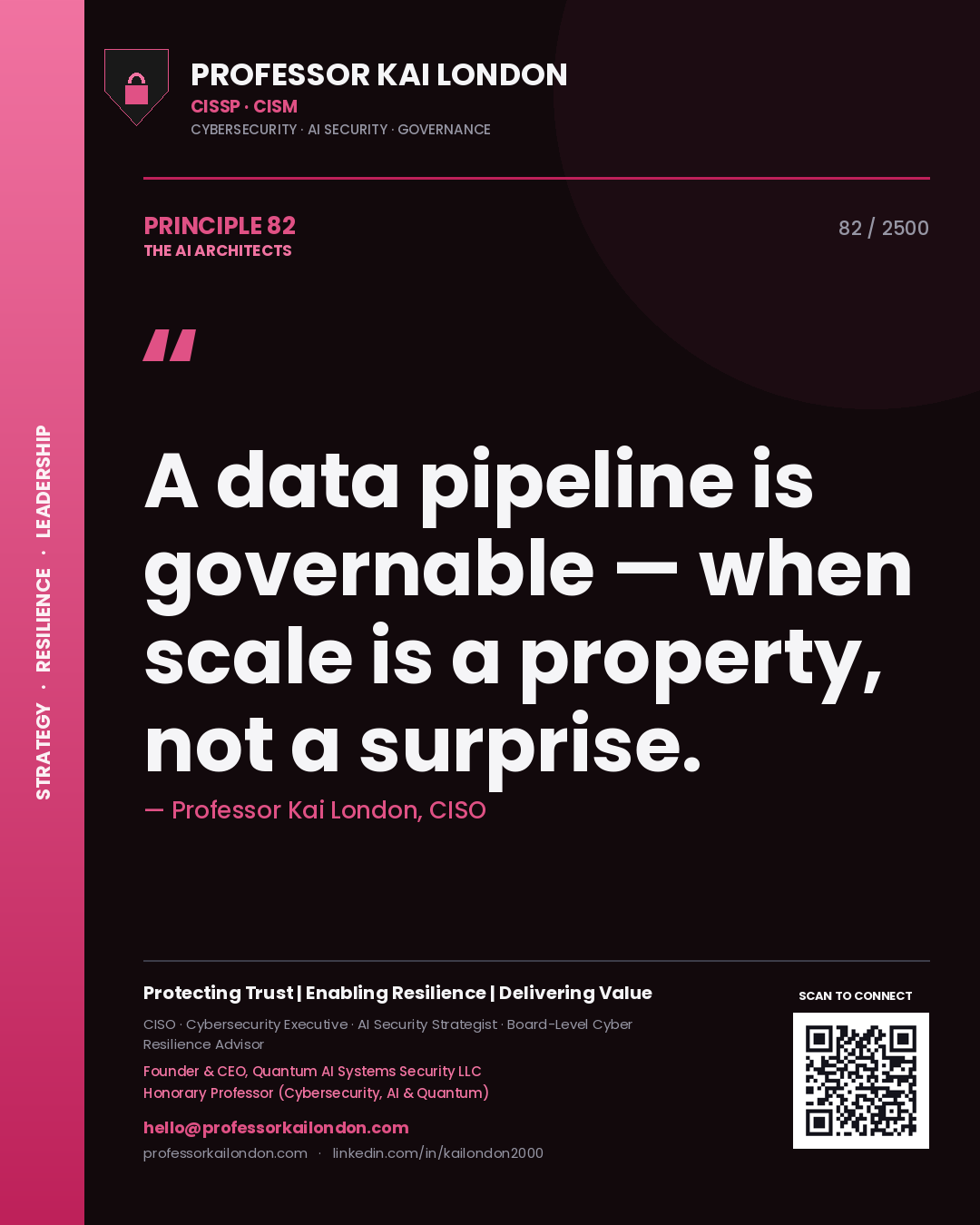 Professor Kai London principle 82: A data pipeline is governable — when scale is a property, not a surprise.