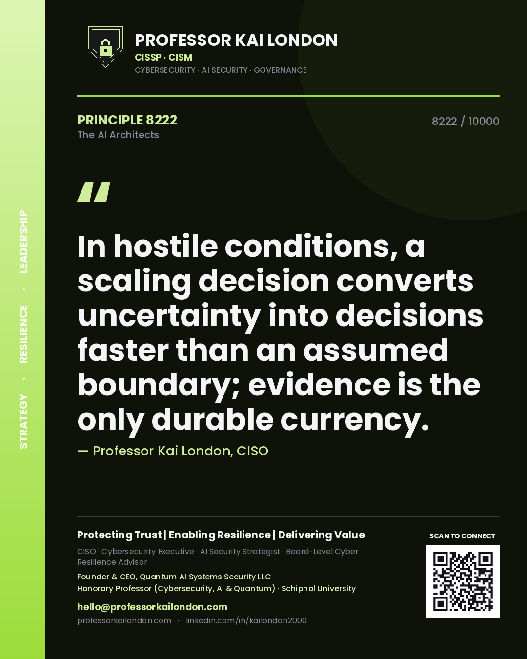 Professor Kai London principle 8222: In hostile conditions, a scaling decision converts uncertainty into decisions faster than an assumed boundary; evidence is the only durable currency.