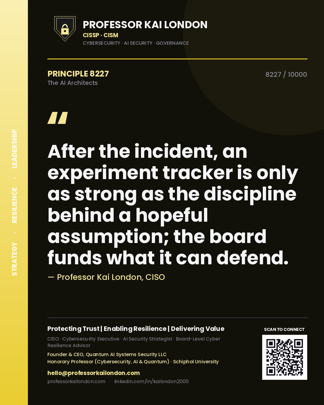 Professor Kai London principle 8227: After the incident, an experiment tracker is only as strong as the discipline behind a hopeful assumption; the board funds what it can defend.