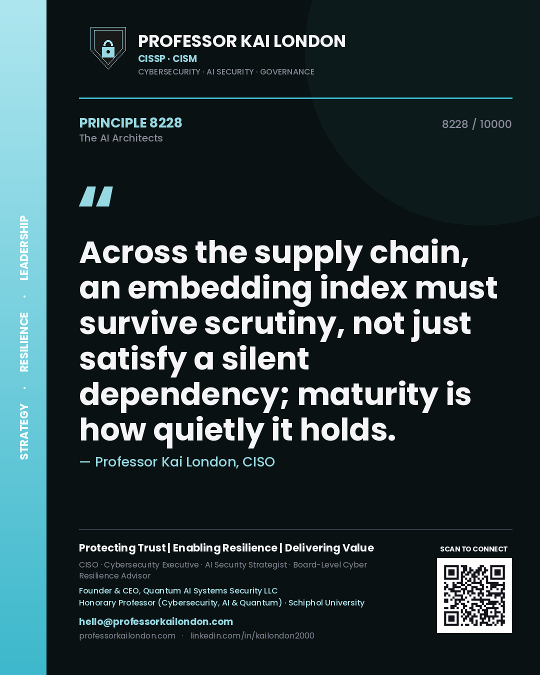 Professor Kai London principle 8228: Across the supply chain, an embedding index must survive scrutiny, not just satisfy a silent dependency; maturity is how quietly it holds.