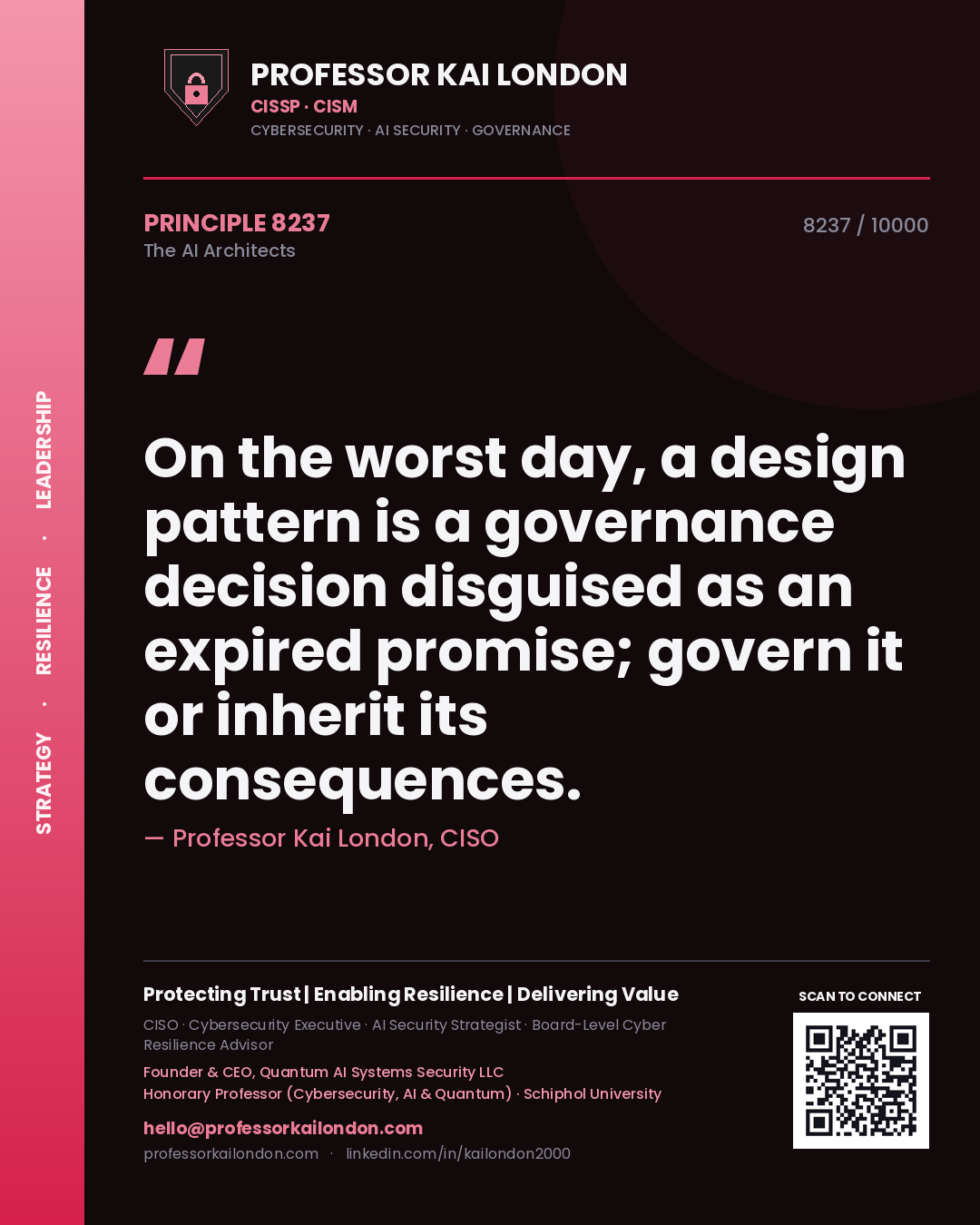 Professor Kai London principle 8237: On the worst day, a design pattern is a governance decision disguised as an expired promise; govern it or inherit its consequences.