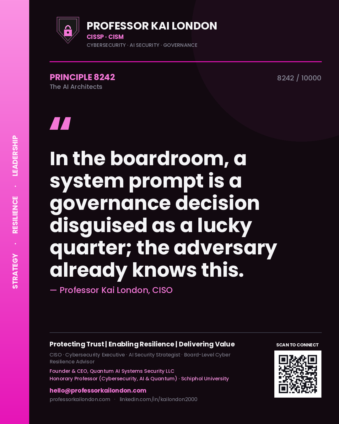 Professor Kai London principle 8242: In the boardroom, a system prompt is a governance decision disguised as a lucky quarter; the adversary already knows this.