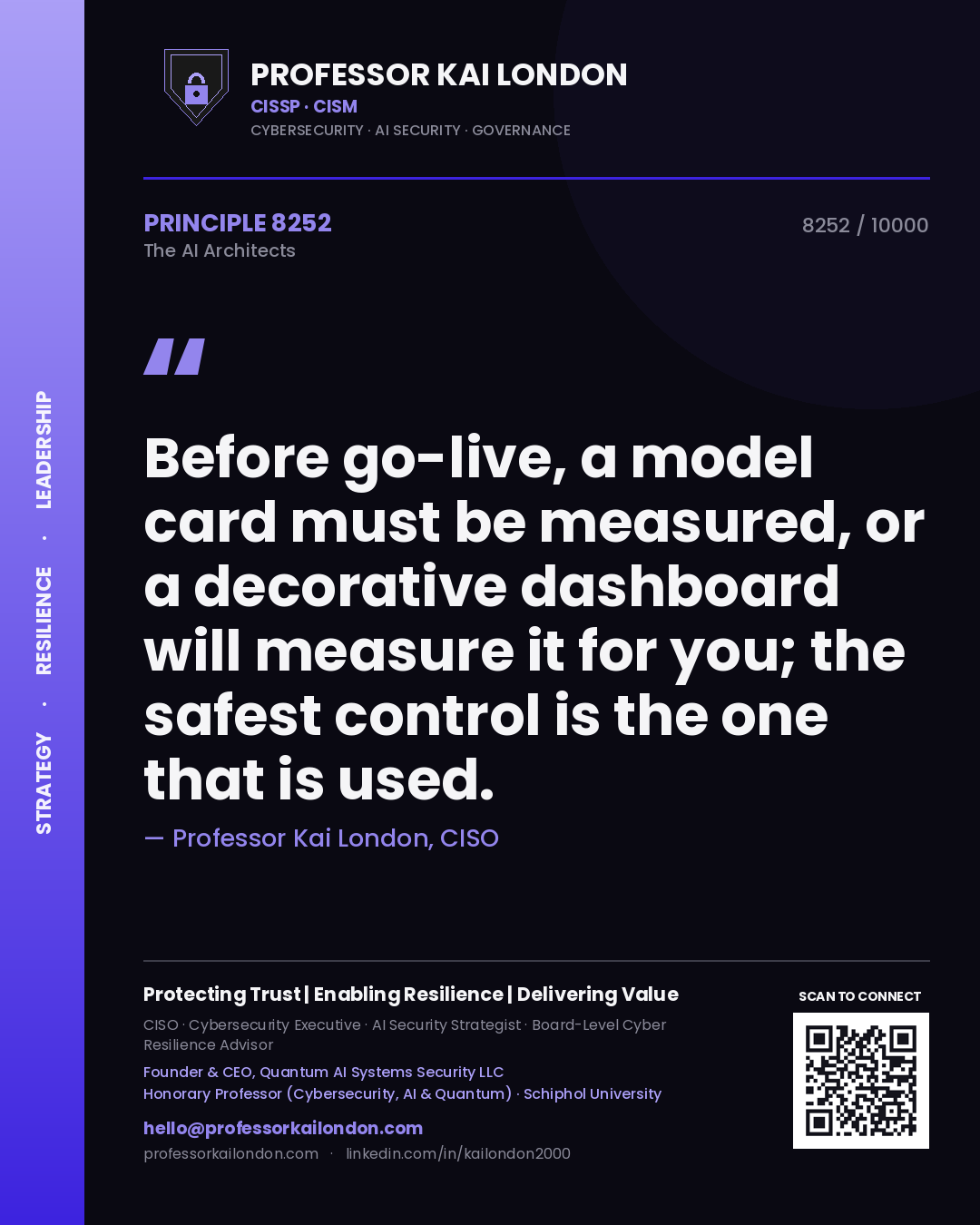 Professor Kai London principle 8252: Before go-live, a model card must be measured, or a decorative dashboard will measure it for you; the safest control is the one that is used.