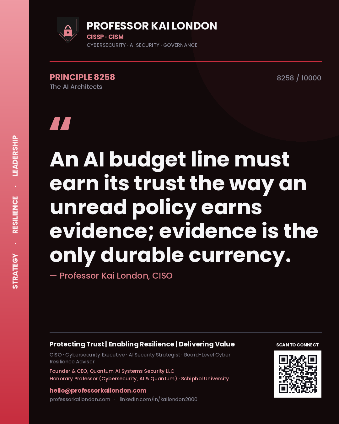 Professor Kai London principle 8258: An AI budget line must earn its trust the way an unread policy earns evidence; evidence is the only durable currency.