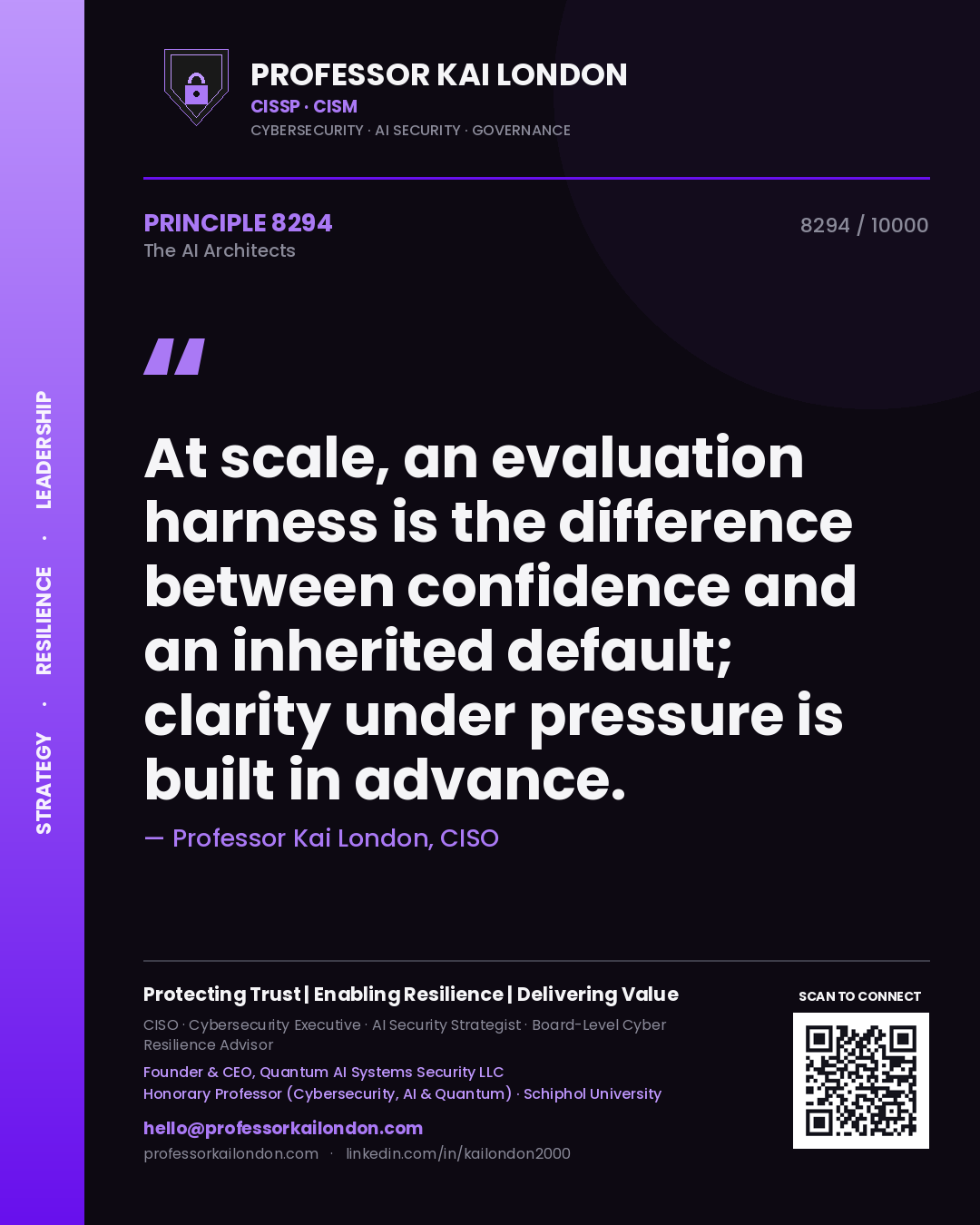 Professor Kai London principle 8294: At scale, an evaluation harness is the difference between confidence and an inherited default; clarity under pressure is built in advance.