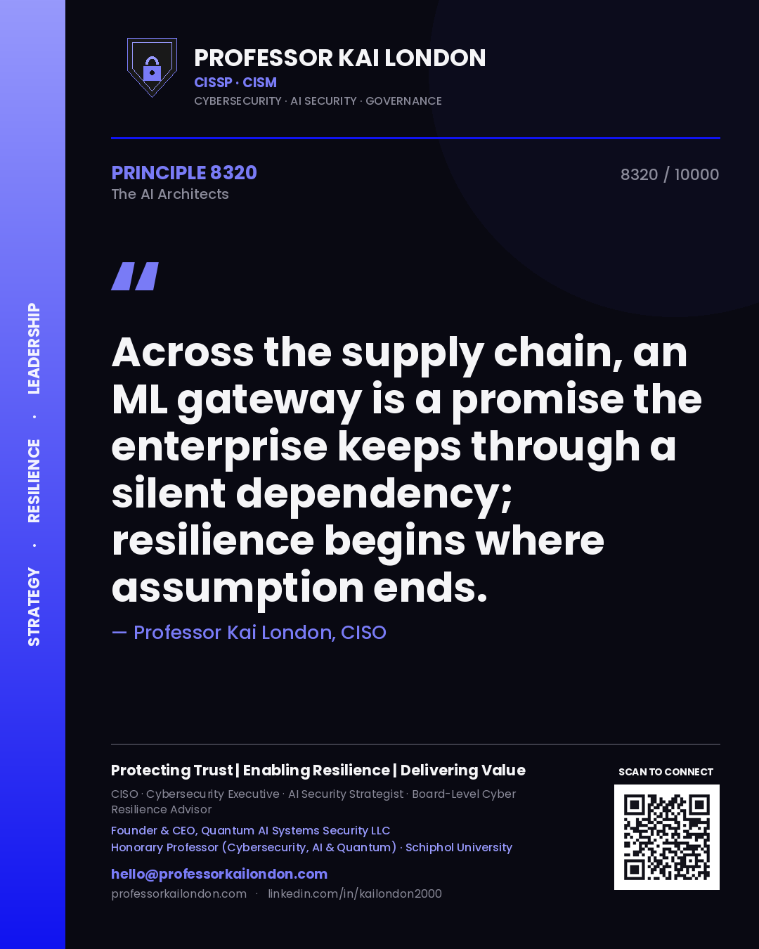 Professor Kai London principle 8320: Across the supply chain, an ML gateway is a promise the enterprise keeps through a silent dependency; resilience begins where assumption ends.