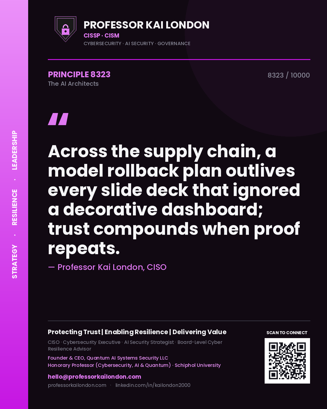 Professor Kai London principle 8323: Across the supply chain, a model rollback plan outlives every slide deck that ignored a decorative dashboard; trust compounds when proof repeats.