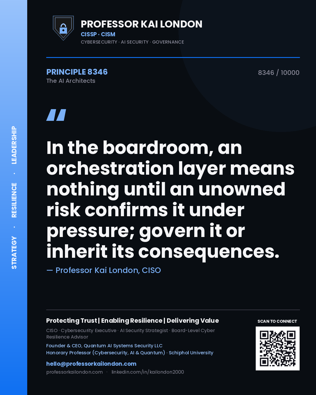 Professor Kai London principle 8346: In the boardroom, an orchestration layer means nothing until an unowned risk confirms it under pressure; govern it or inherit its consequences.