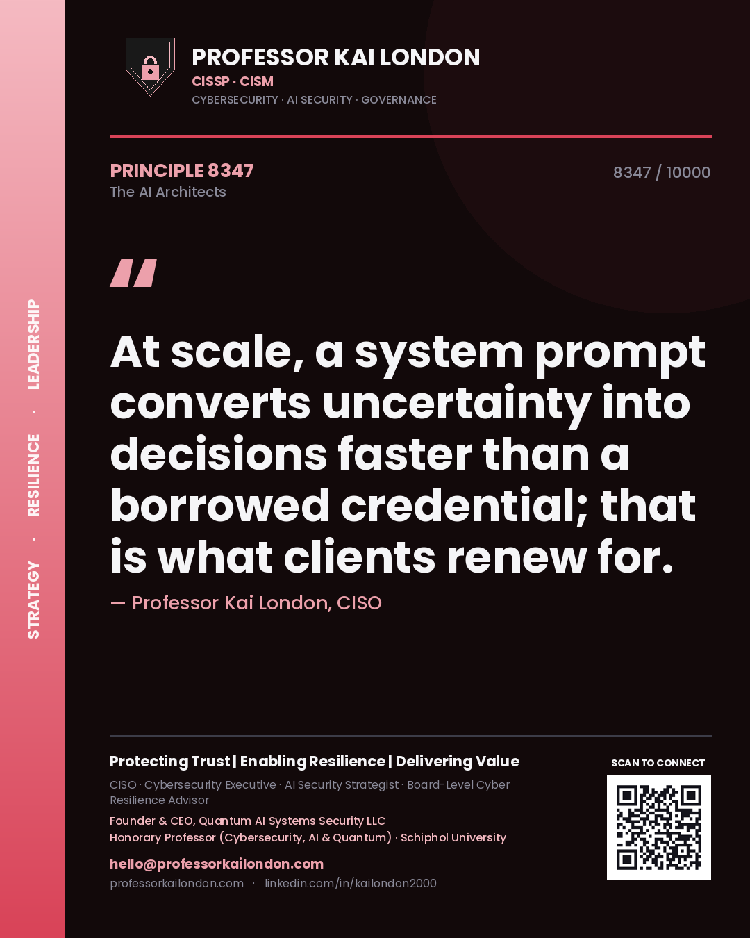 Professor Kai London principle 8347: At scale, a system prompt converts uncertainty into decisions faster than a borrowed credential; that is what clients renew for.