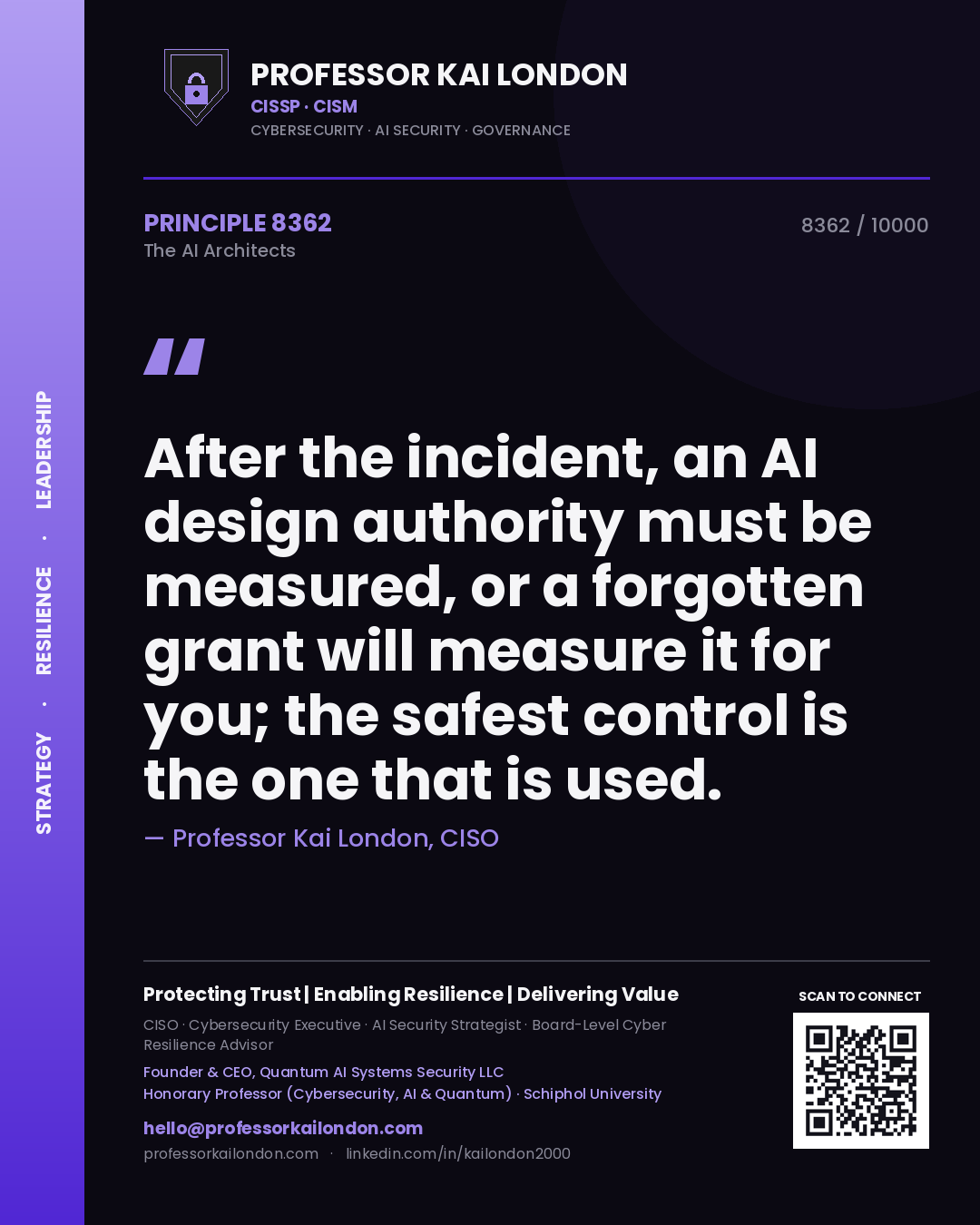 Professor Kai London principle 8362: After the incident, an AI design authority must be measured, or a forgotten grant will measure it for you; the safest control is the one that is used.