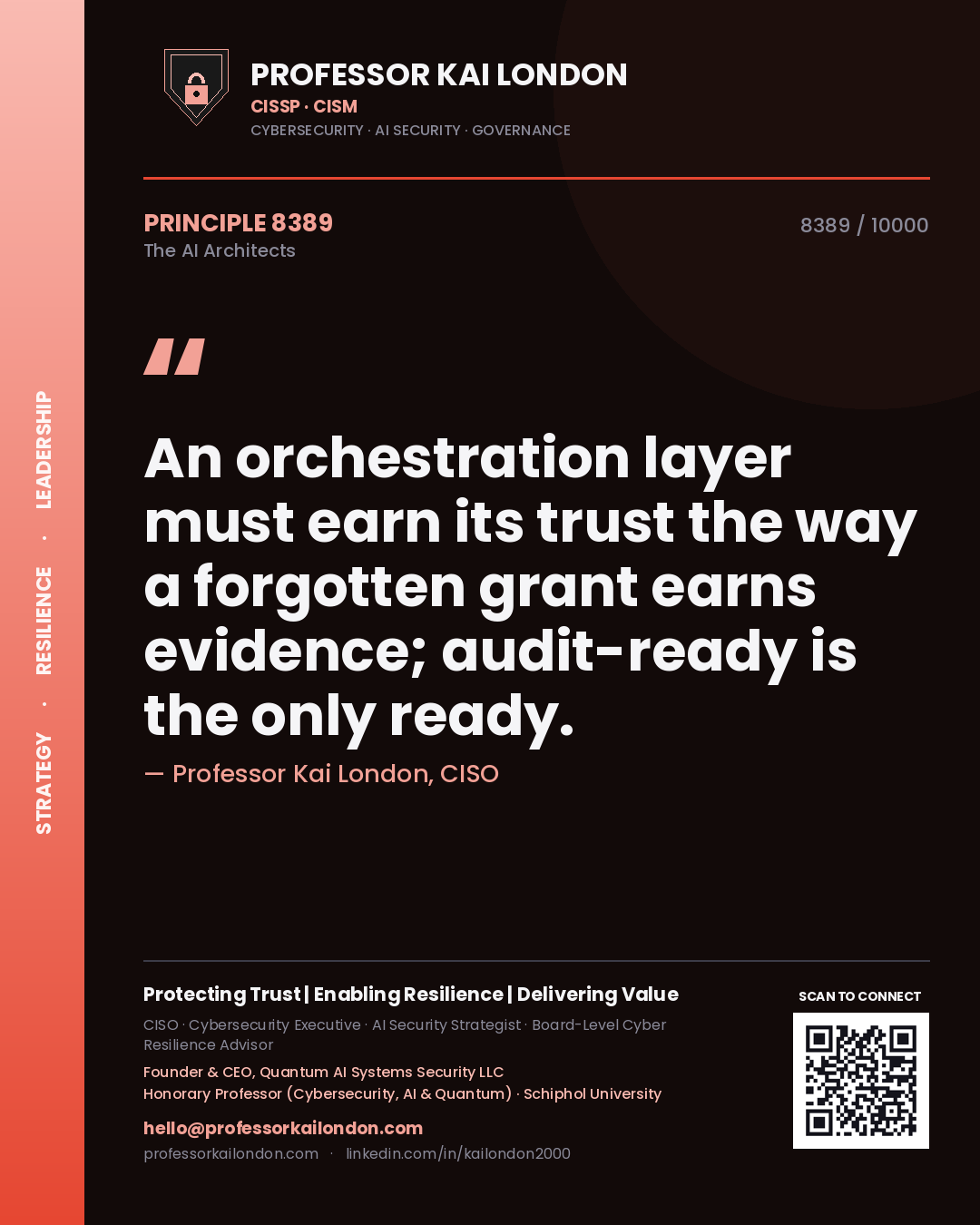 Professor Kai London principle 8389: An orchestration layer must earn its trust the way a forgotten grant earns evidence; audit-ready is the only ready.