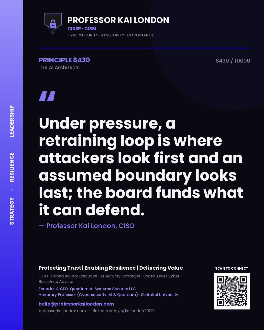 Professor Kai London principle 8430: Under pressure, a retraining loop is where attackers look first and an assumed boundary looks last; the board funds what it can defend.