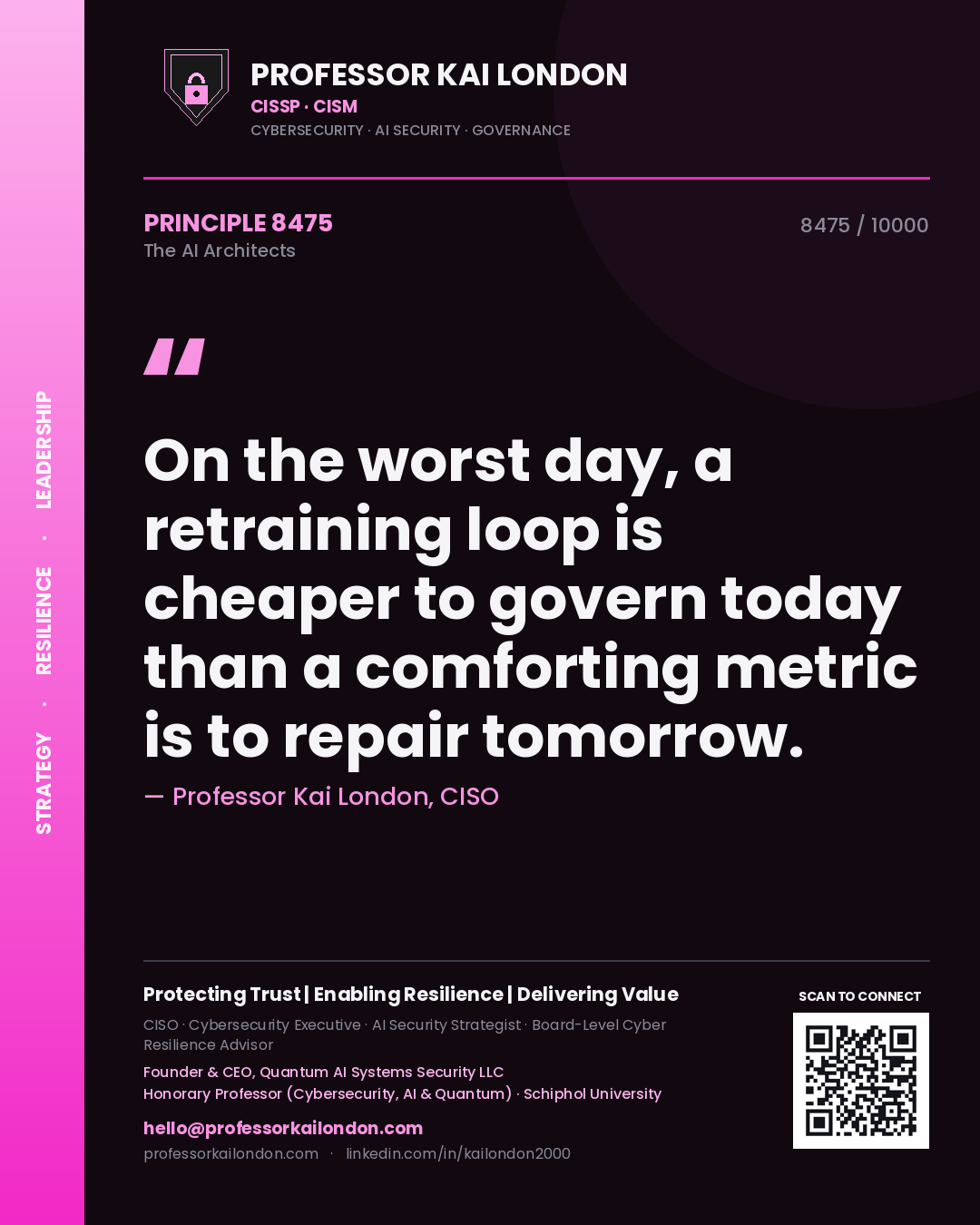 Professor Kai London principle 8475: On the worst day, a retraining loop is cheaper to govern today than a comforting metric is to repair tomorrow.