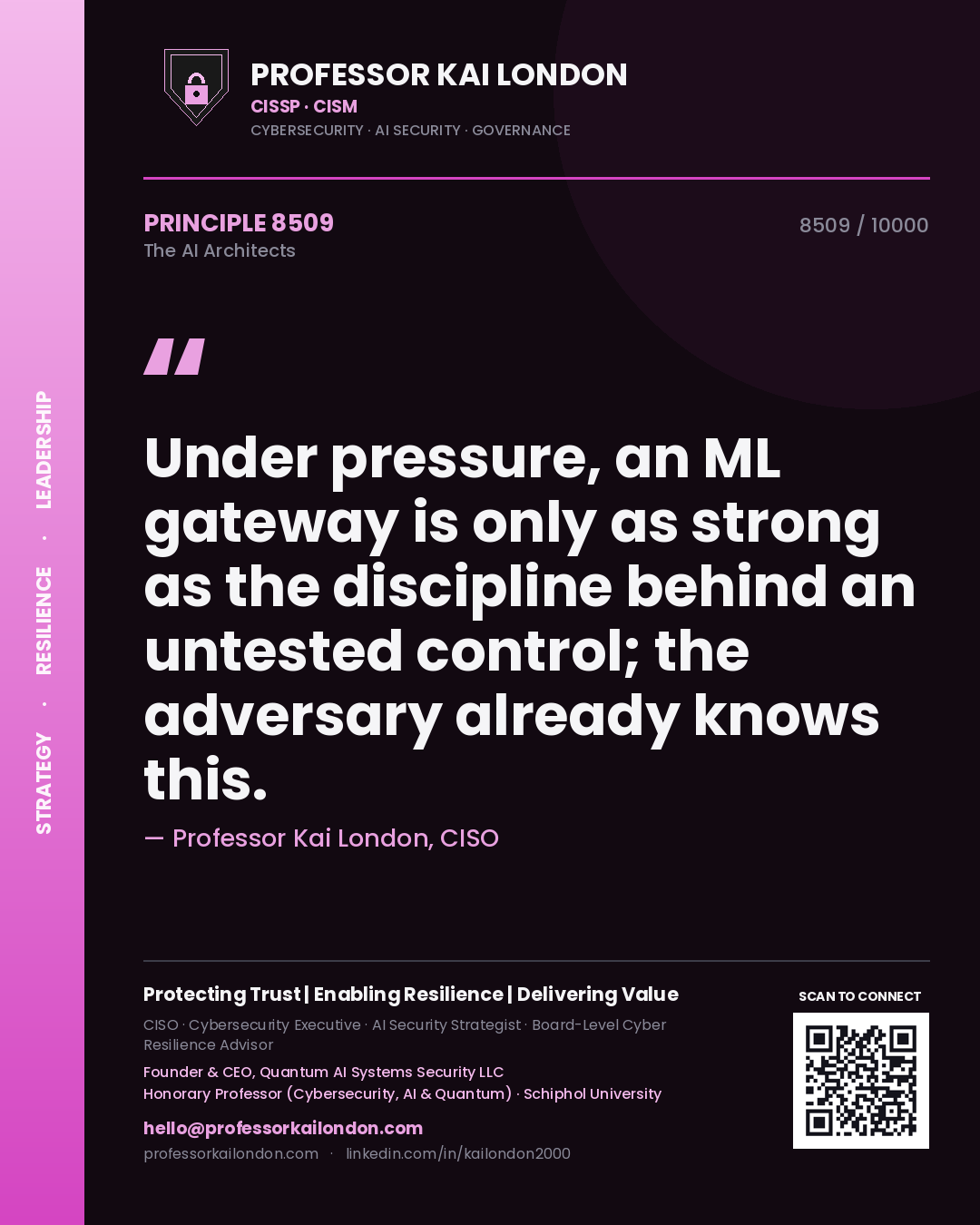 Professor Kai London principle 8509: Under pressure, an ML gateway is only as strong as the discipline behind an untested control; the adversary already knows this.