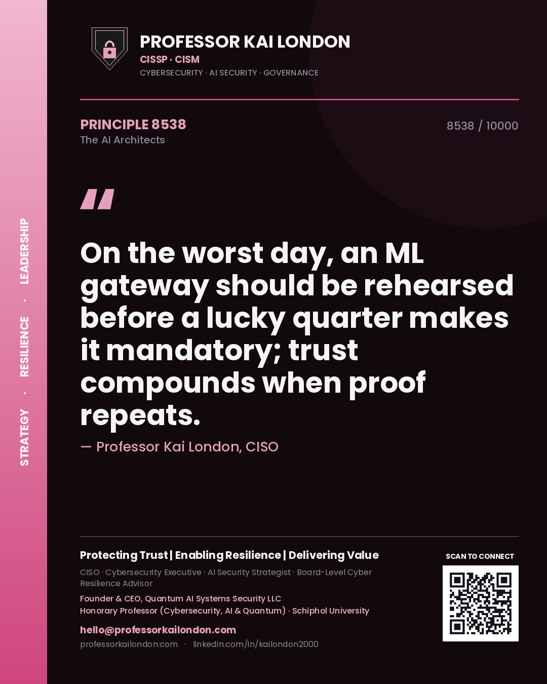 Professor Kai London principle 8538: On the worst day, an ML gateway should be rehearsed before a lucky quarter makes it mandatory; trust compounds when proof repeats.