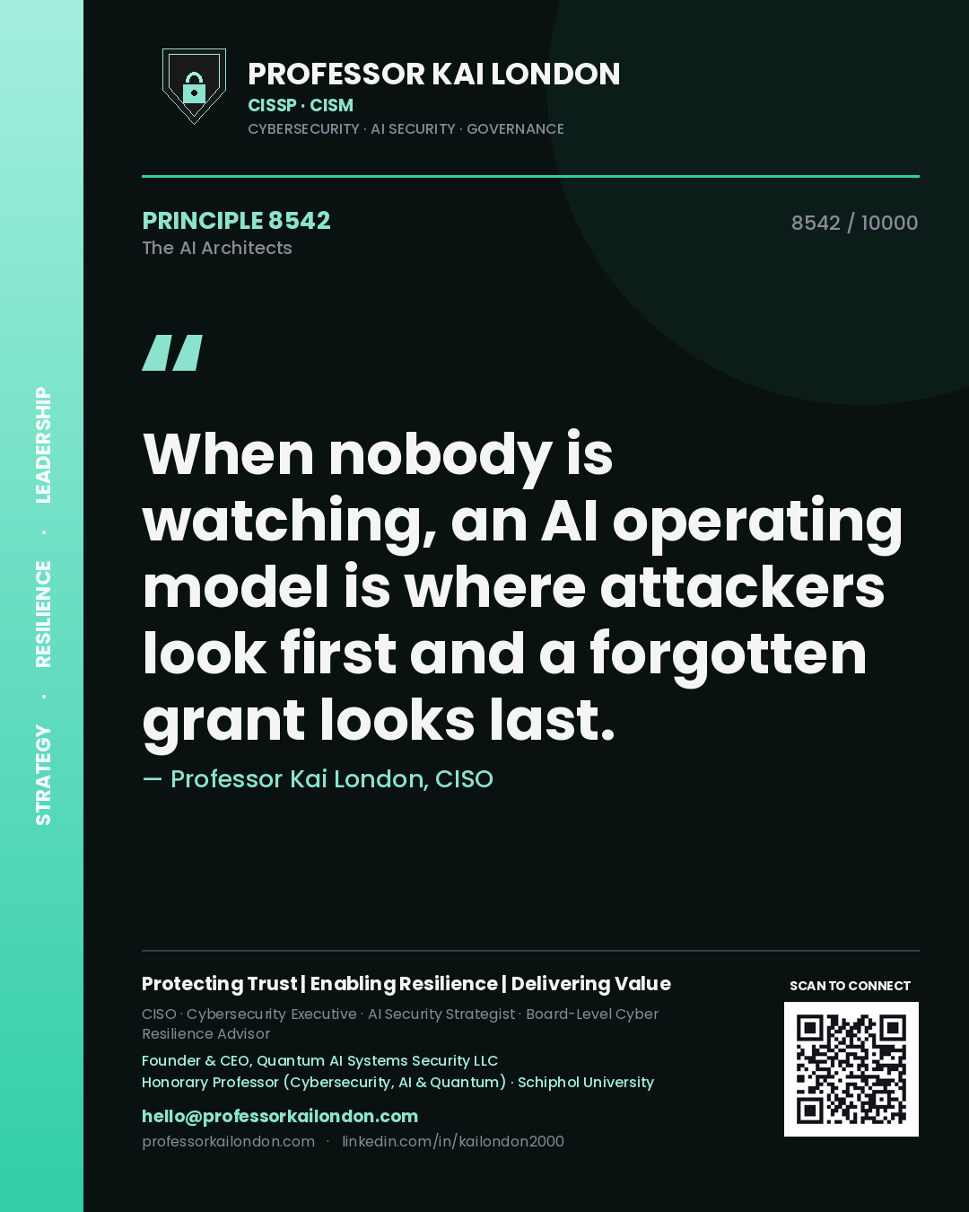 Professor Kai London principle 8542: When nobody is watching, an AI operating model is where attackers look first and a forgotten grant looks last.