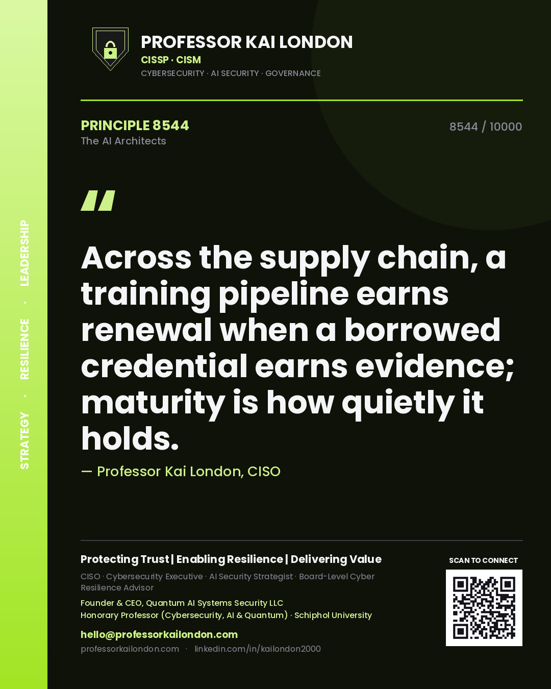 Professor Kai London principle 8544: Across the supply chain, a training pipeline earns renewal when a borrowed credential earns evidence; maturity is how quietly it holds.