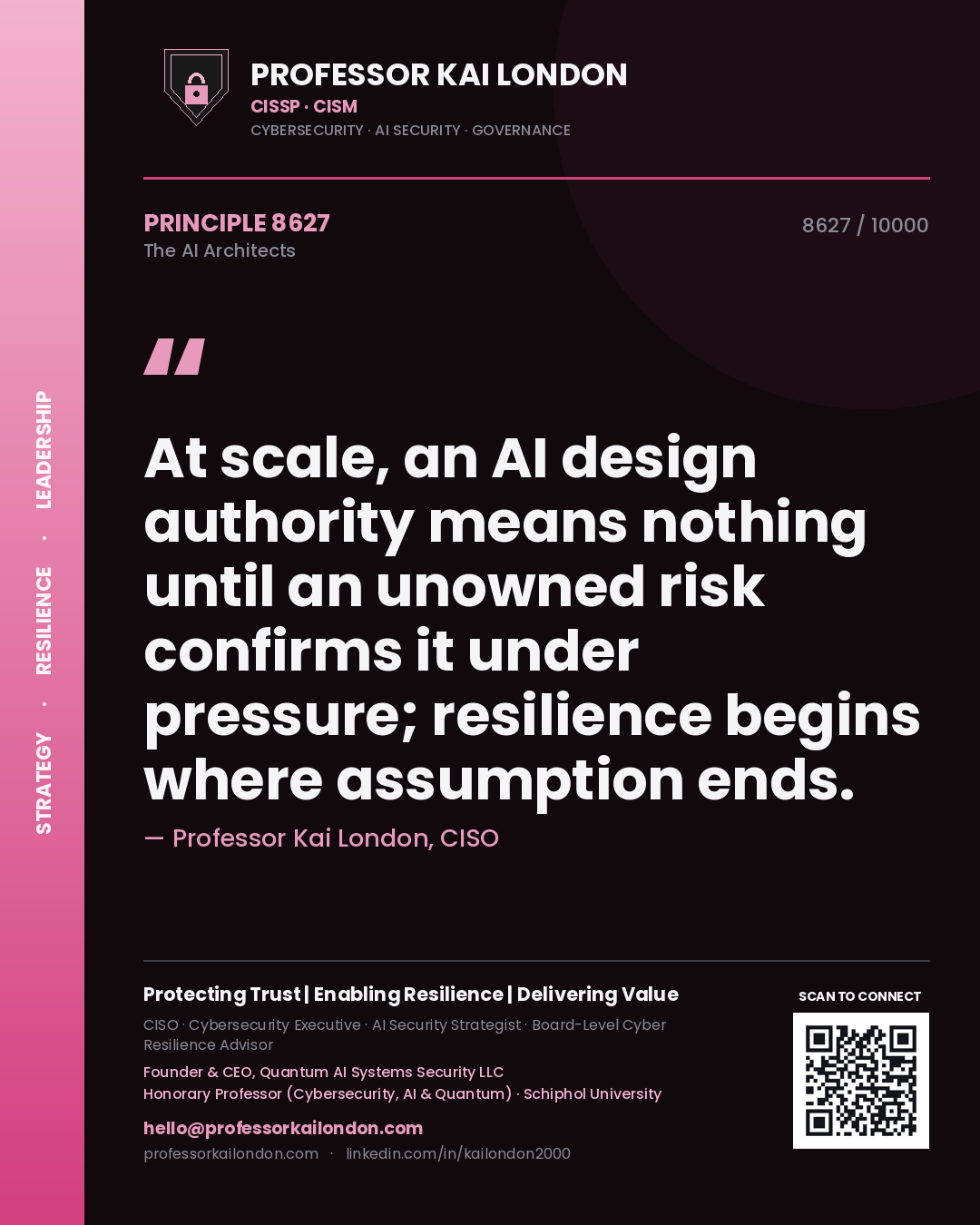 Professor Kai London principle 8627: At scale, an AI design authority means nothing until an unowned risk confirms it under pressure; resilience begins where assumption ends.