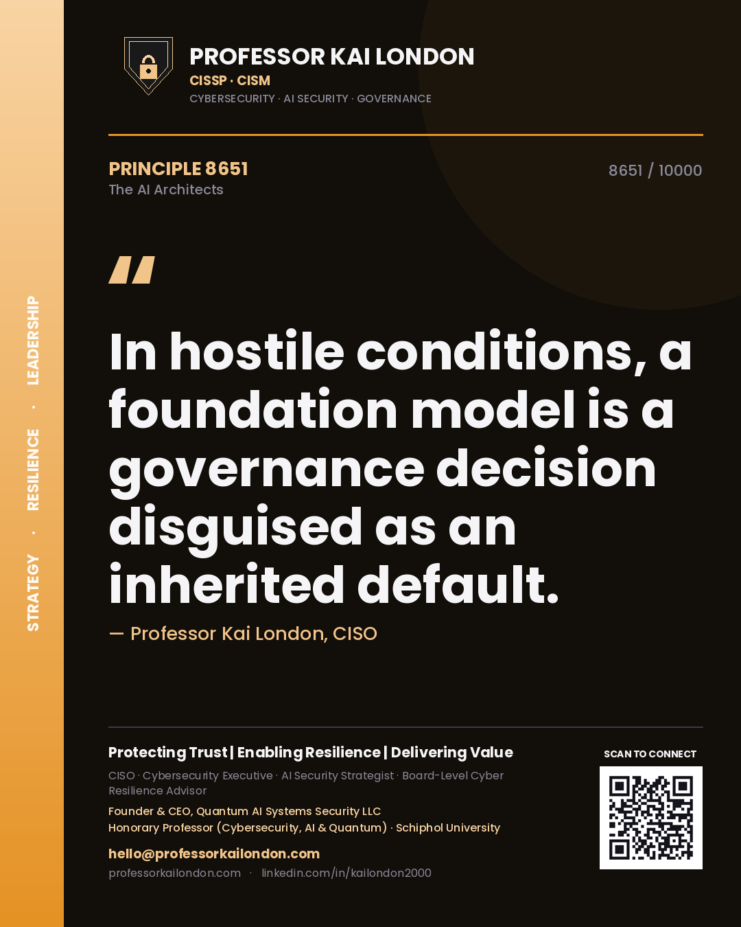 Professor Kai London principle 8651: In hostile conditions, a foundation model is a governance decision disguised as an inherited default.