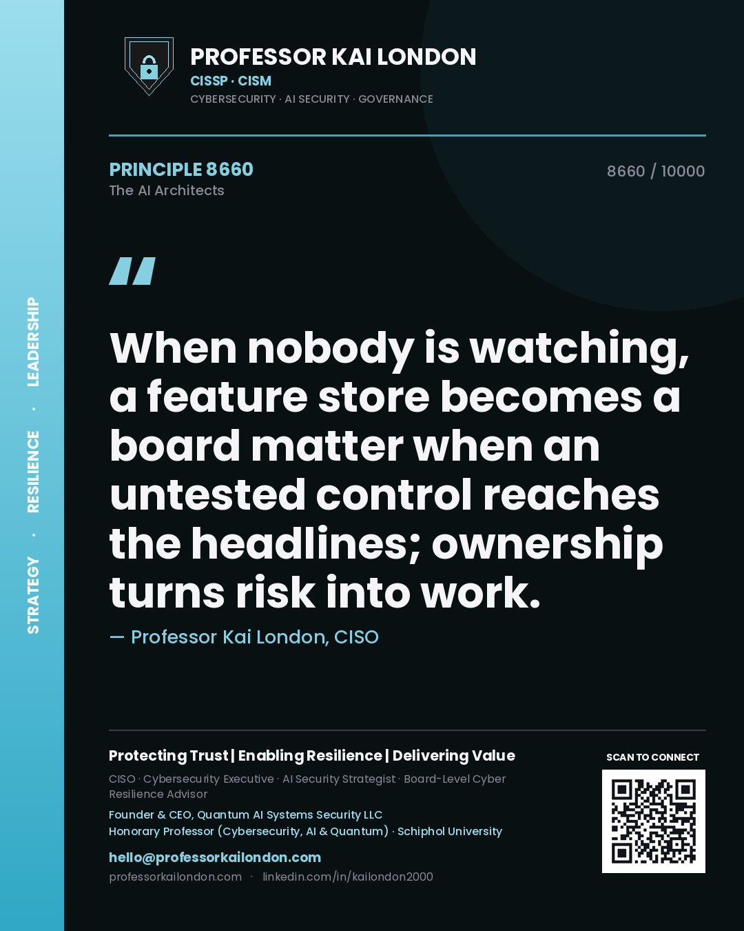 Professor Kai London principle 8660: When nobody is watching, a feature store becomes a board matter when an untested control reaches the headlines; ownership turns risk into work.