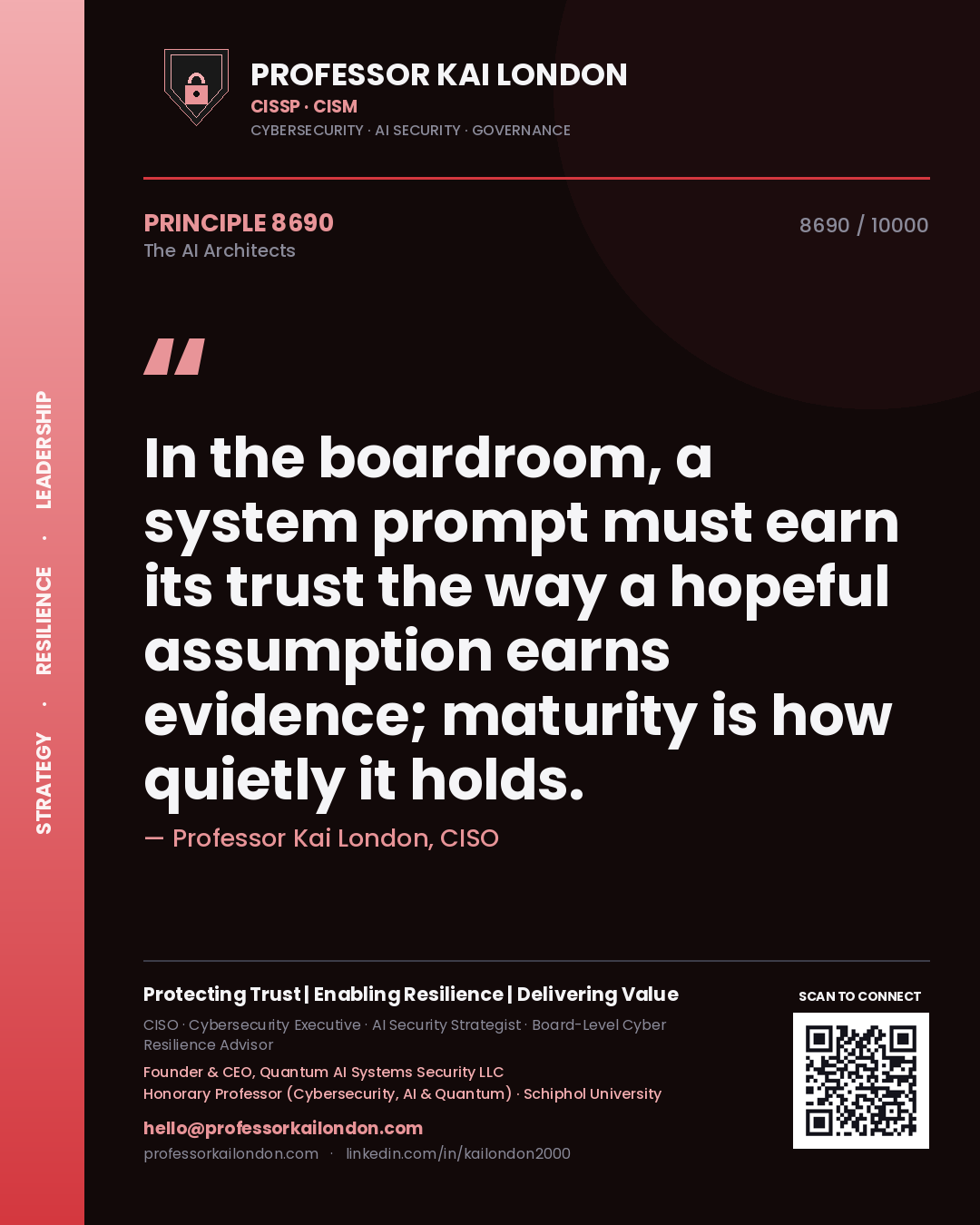 Professor Kai London principle 8690: In the boardroom, a system prompt must earn its trust the way a hopeful assumption earns evidence; maturity is how quietly it holds.