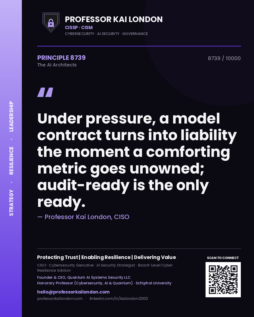 Professor Kai London principle 8739: Under pressure, a model contract turns into liability the moment a comforting metric goes unowned; audit-ready is the only ready.