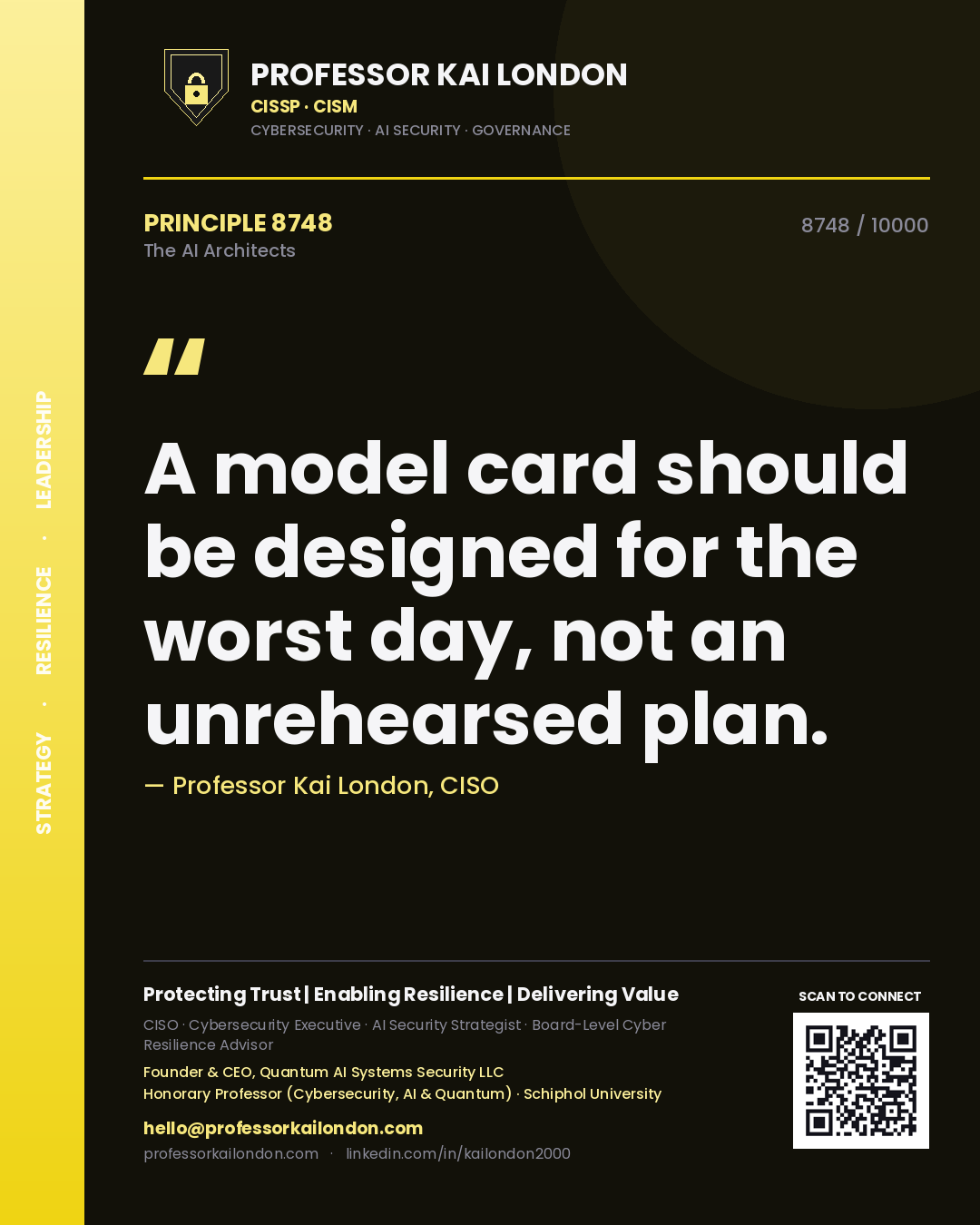 Professor Kai London principle 8748: A model card should be designed for the worst day, not an unrehearsed plan.