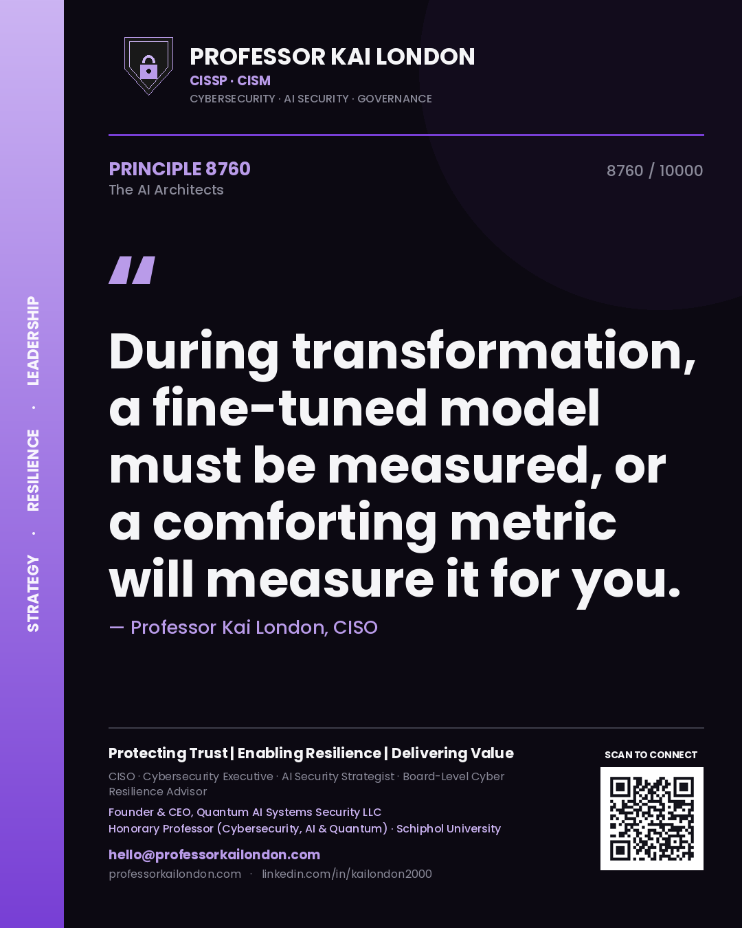 Professor Kai London principle 8760: During transformation, a fine-tuned model must be measured, or a comforting metric will measure it for you.