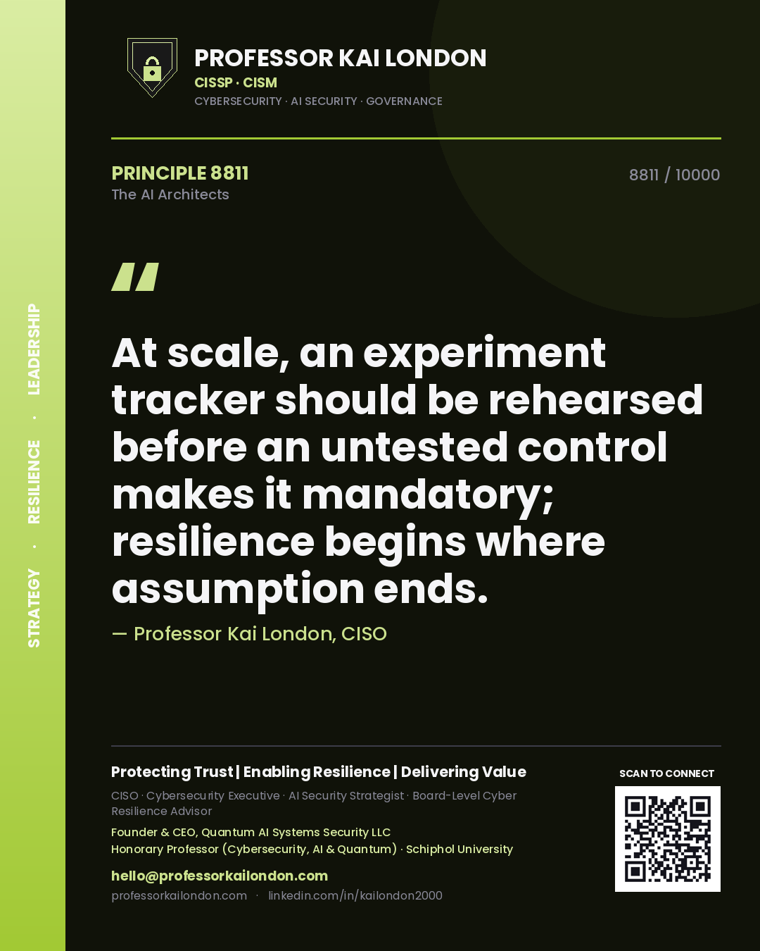 Professor Kai London principle 8811: At scale, an experiment tracker should be rehearsed before an untested control makes it mandatory; resilience begins where assumption ends.