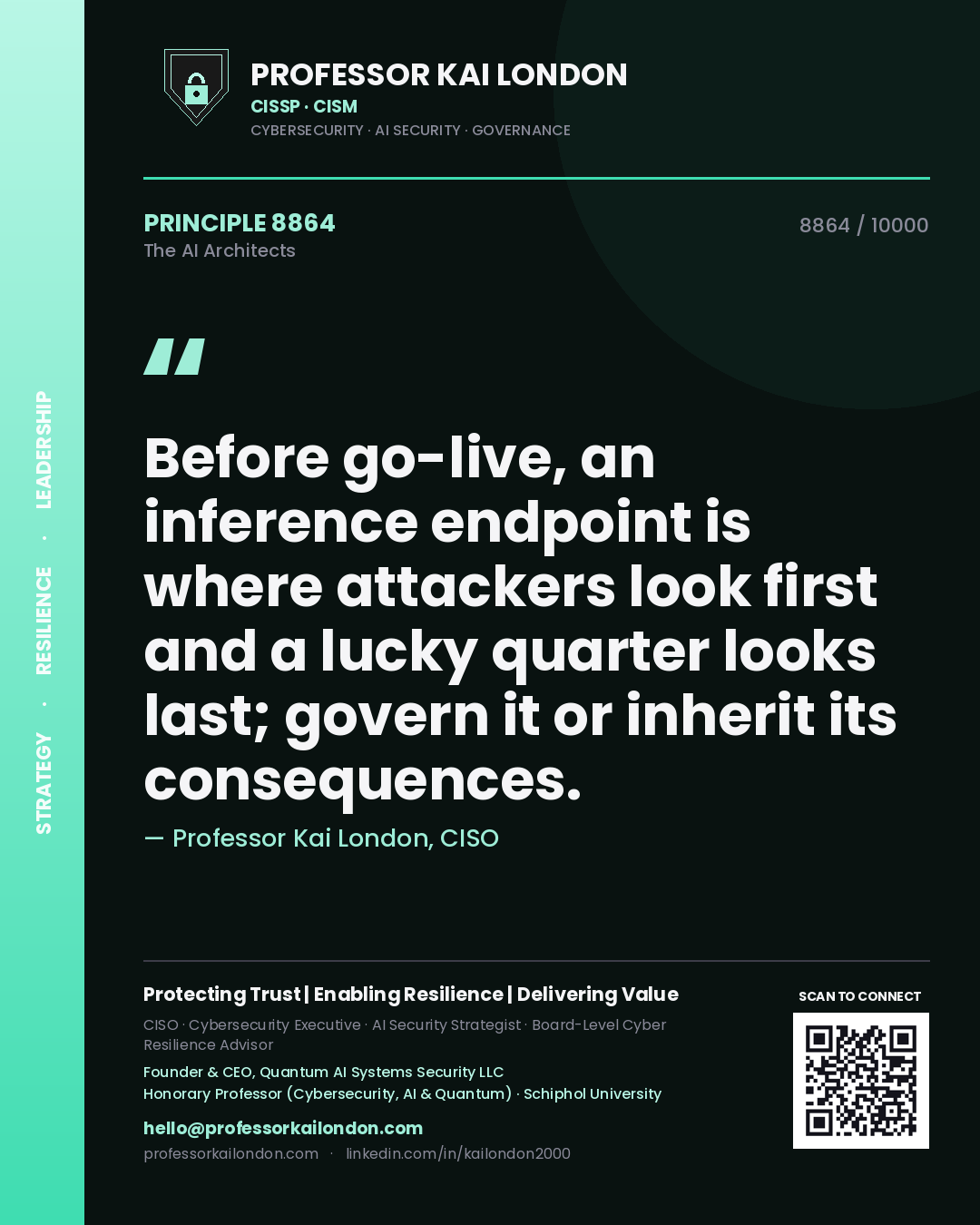 Professor Kai London principle 8864: Before go-live, an inference endpoint is where attackers look first and a lucky quarter looks last; govern it or inherit its consequences.