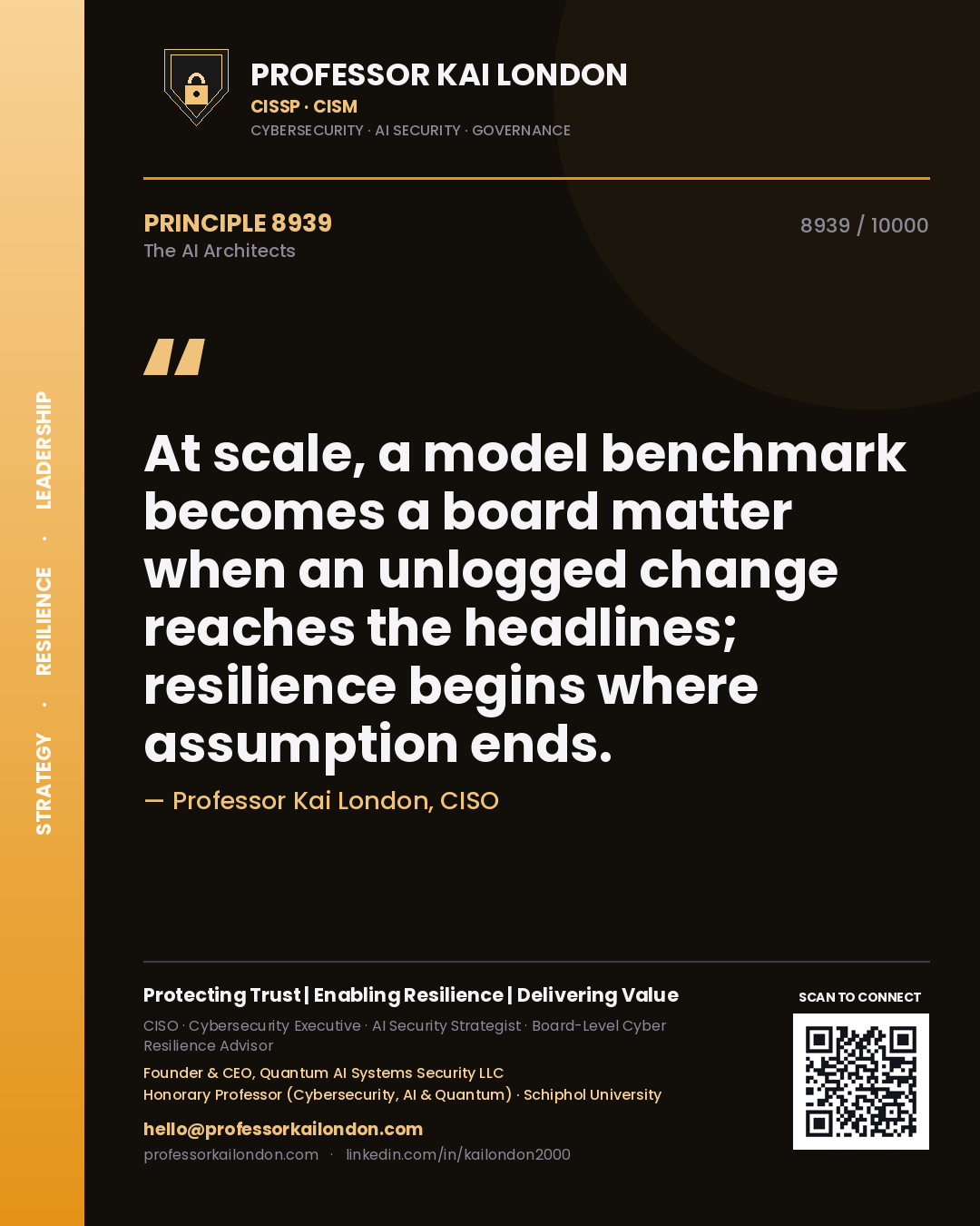 Professor Kai London principle 8939: At scale, a model benchmark becomes a board matter when an unlogged change reaches the headlines; resilience begins where assumption ends.