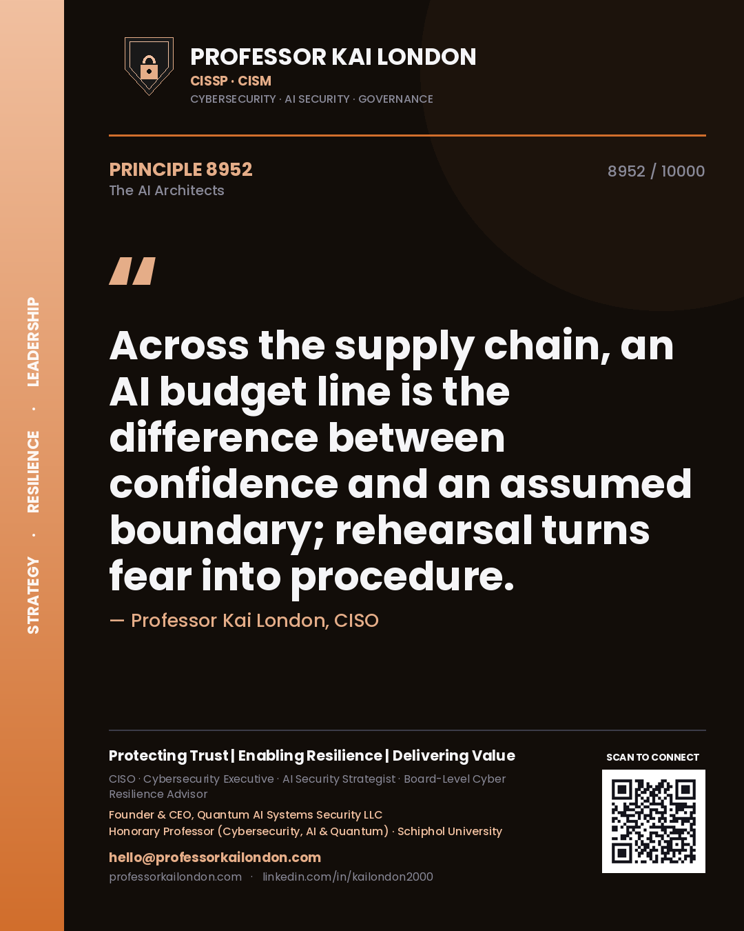 Professor Kai London principle 8952: Across the supply chain, an AI budget line is the difference between confidence and an assumed boundary; rehearsal turns fear into procedure.