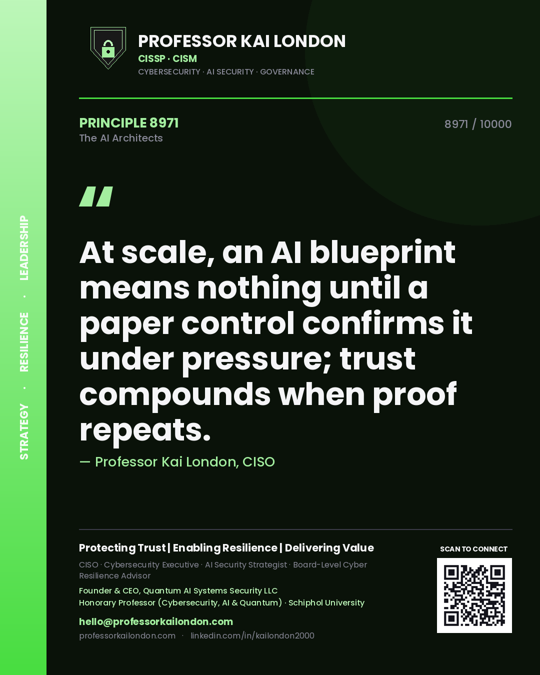 Professor Kai London principle 8971: At scale, an AI blueprint means nothing until a paper control confirms it under pressure; trust compounds when proof repeats.