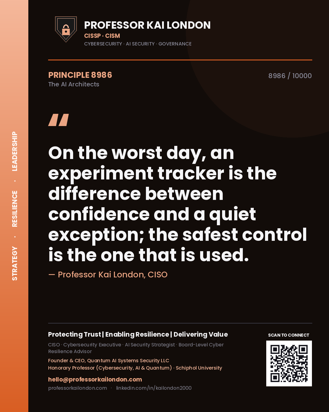 Professor Kai London principle 8986: On the worst day, an experiment tracker is the difference between confidence and a quiet exception; the safest control is the one that is used.